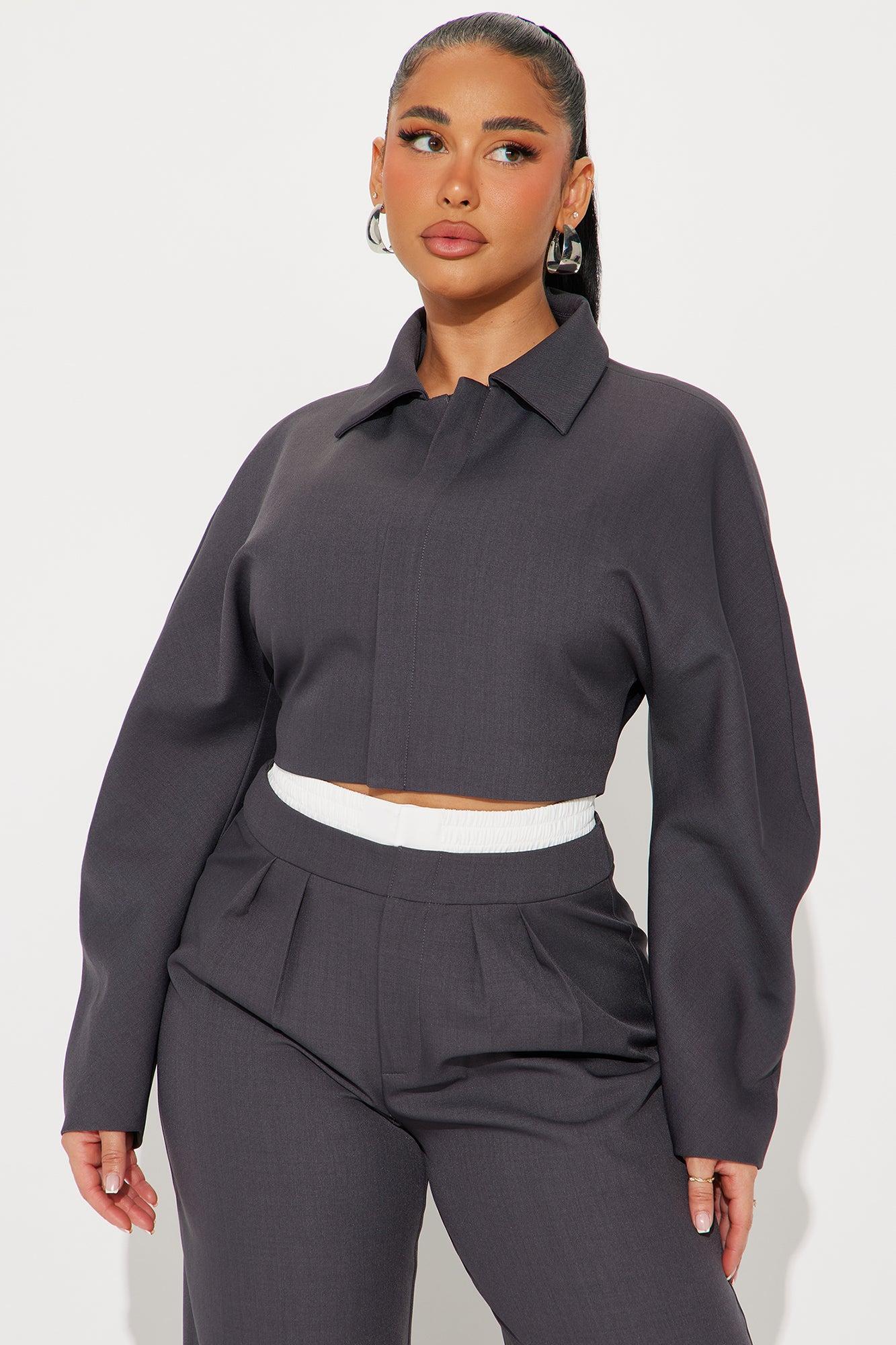 Maya Contrast Waistband Pant Set - Charcoal Product Image