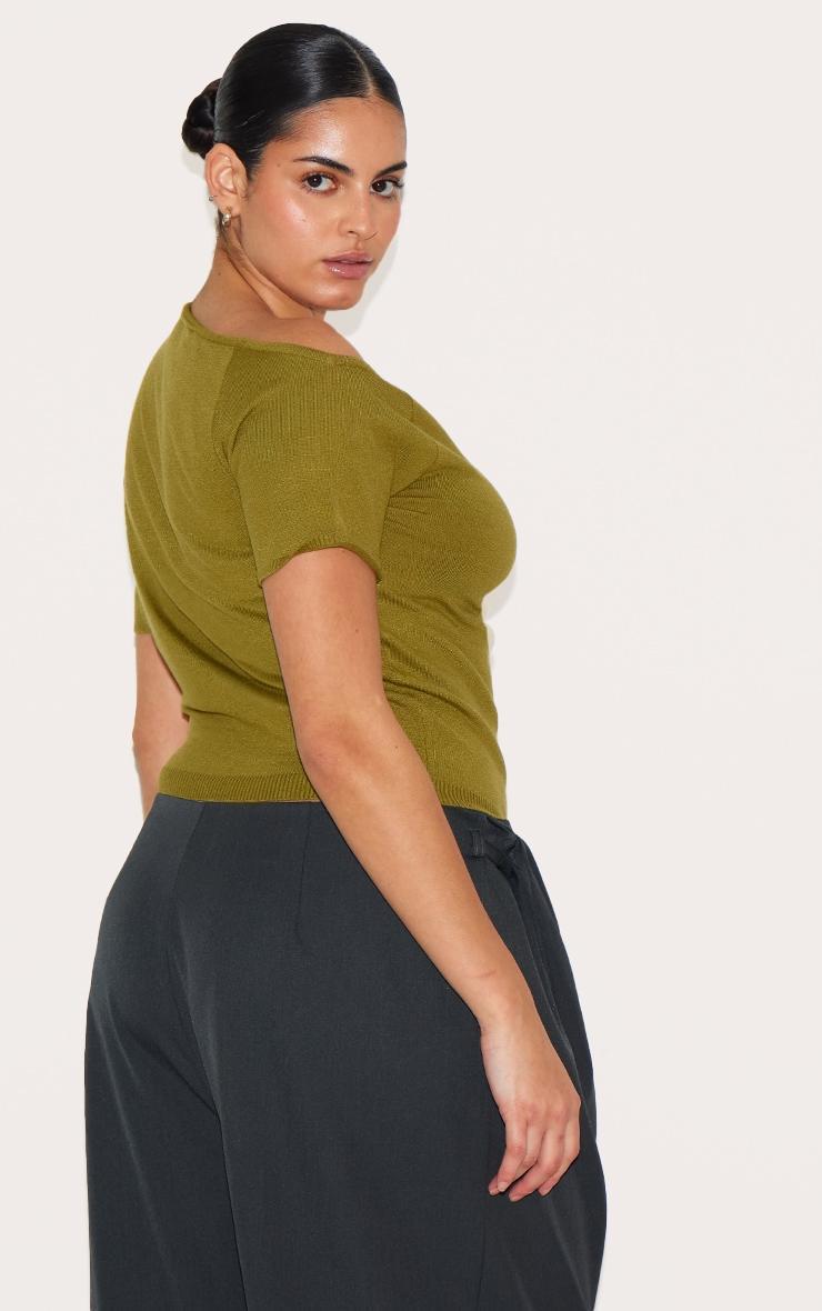 Plus Olive Basic Knit Asymmetric Neckline Top Product Image