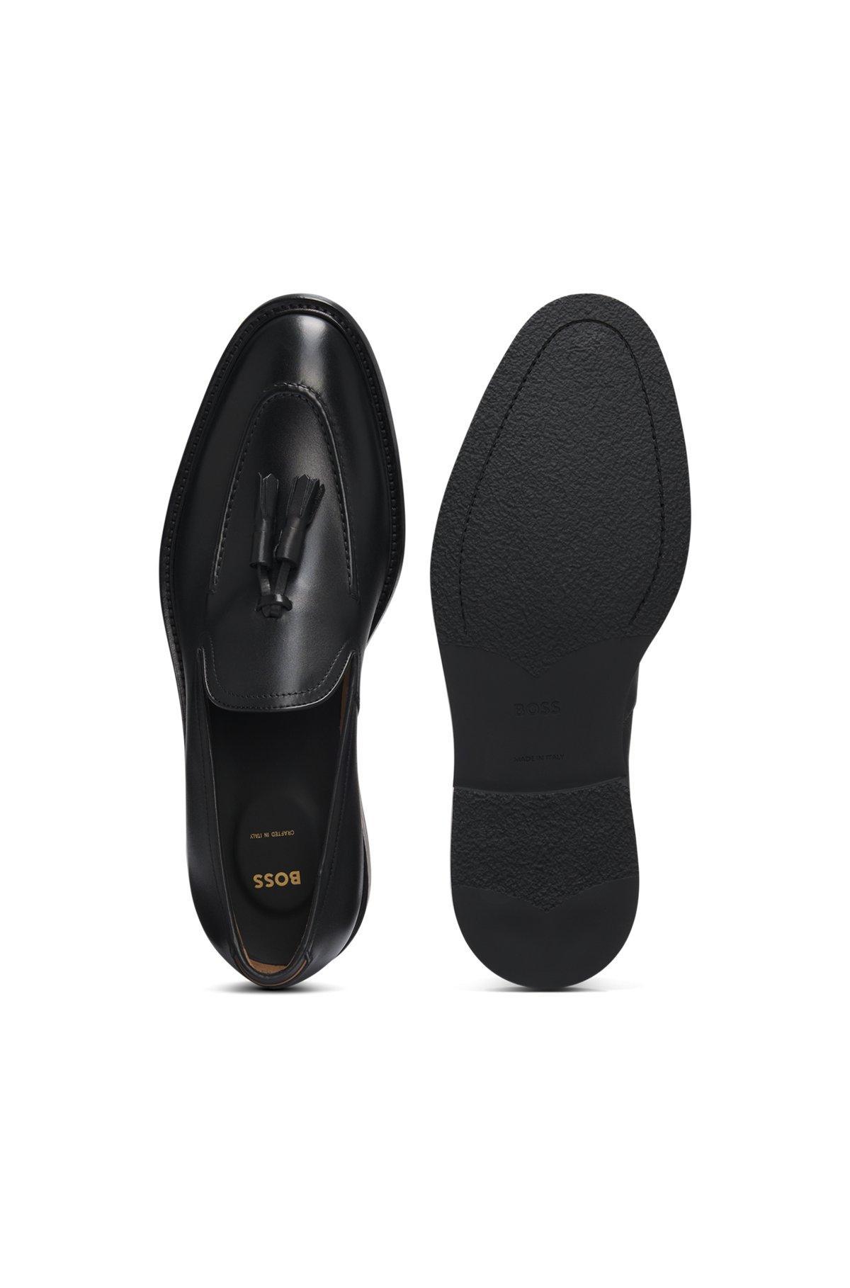 BOSS - Italian leather loafers with tassel trim - Black Product Image