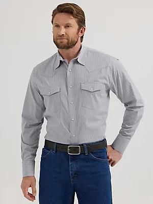Men's Wrinkle Resist Long Sleeve Western Snap Stripe Shirt in Bold Blues Product Image