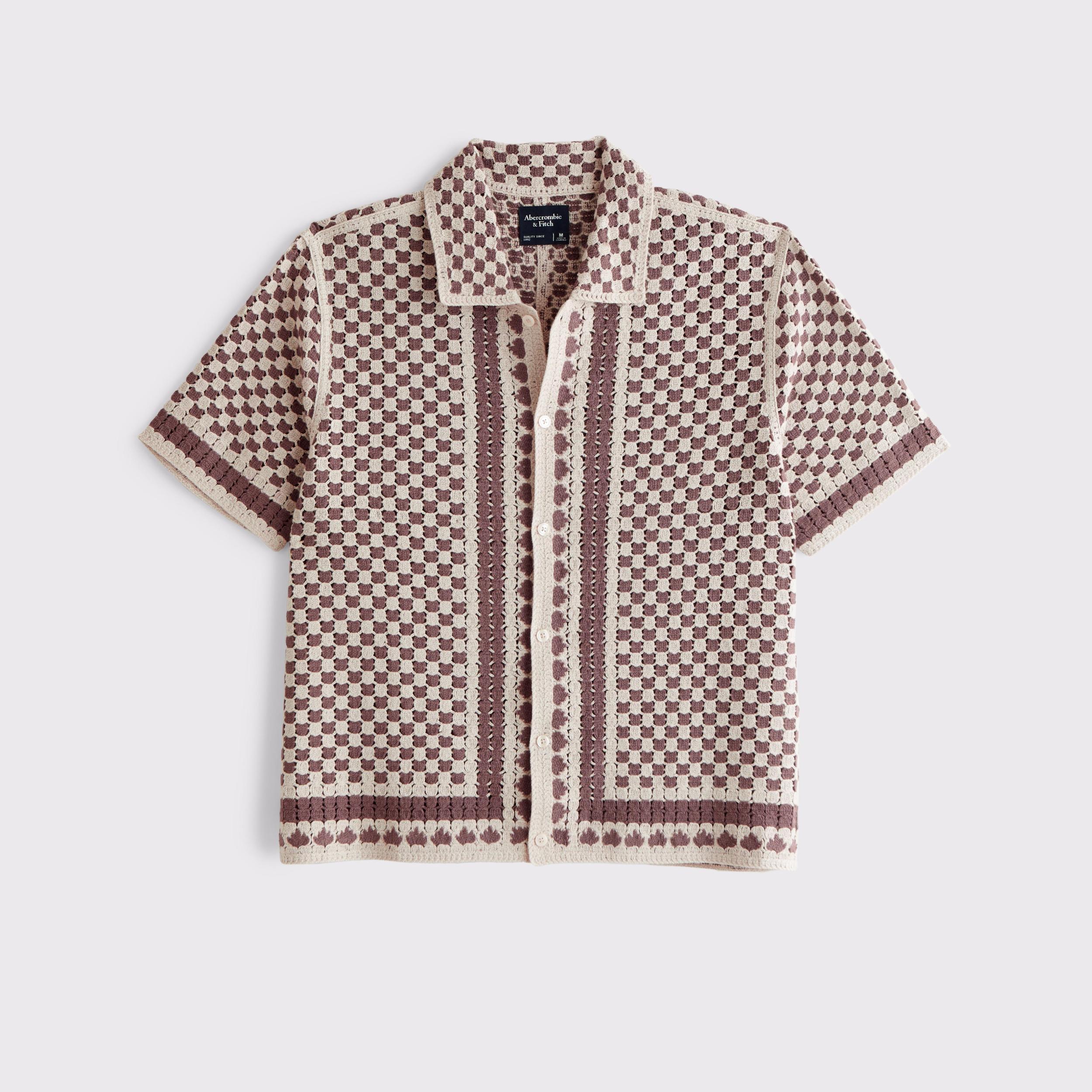 Crochet-Style Border Stripe Button-Through Sweater Polo Product Image
