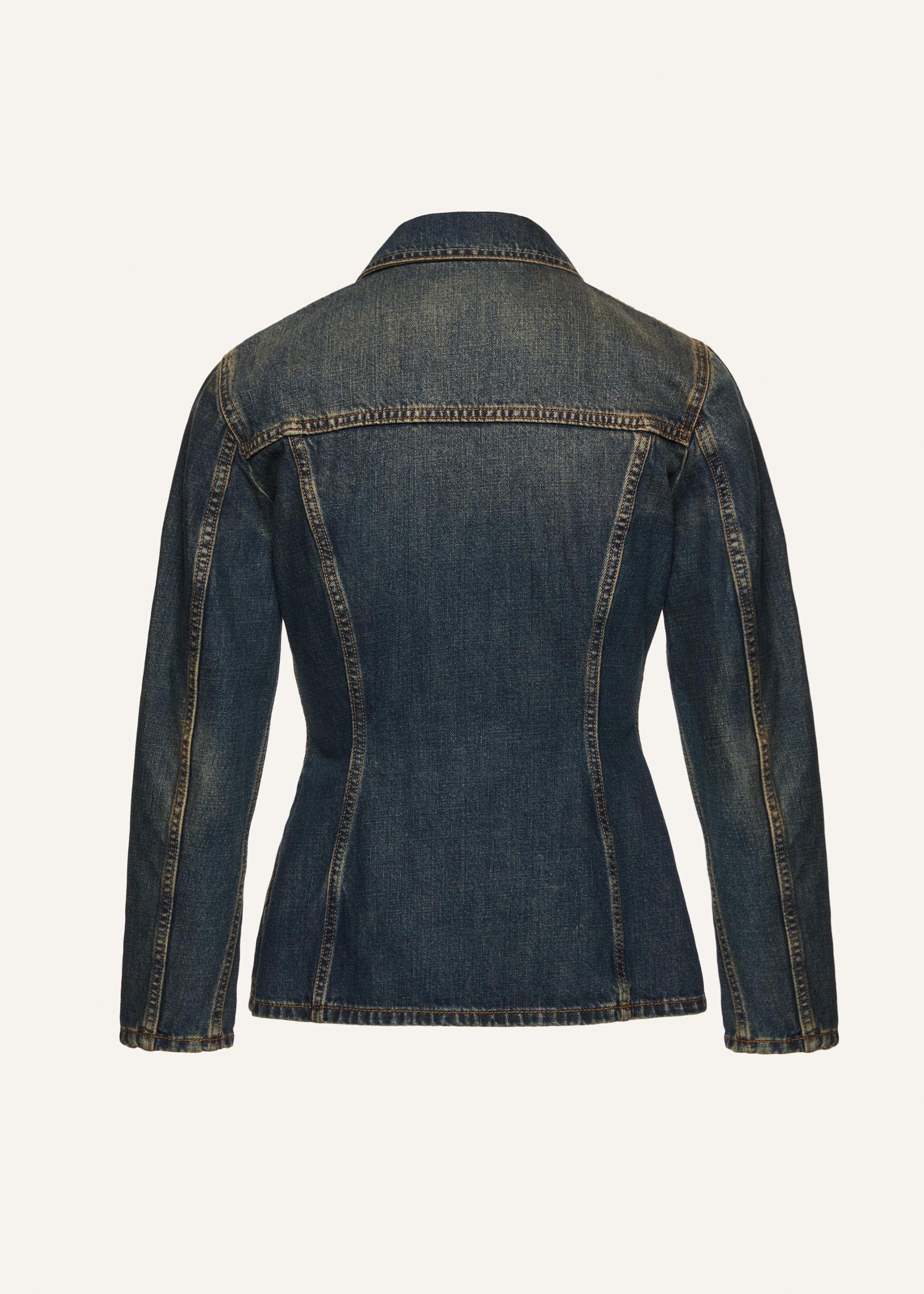 Fitted denim button up blouse in dark vintage blue Product Image