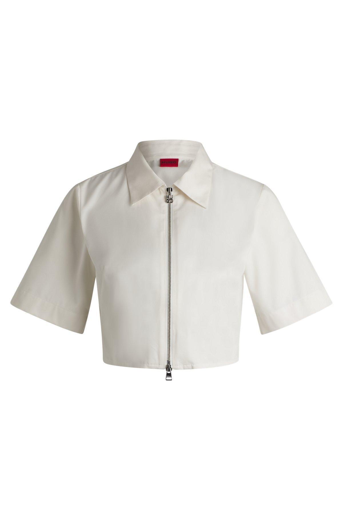HUGO - Cropped blouse in cotton twill - White Product Image