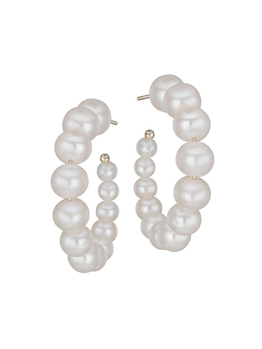 Womens 14K Gold & 4-9MM Cultured Freshwater Pearl Hoop Earrings Product Image