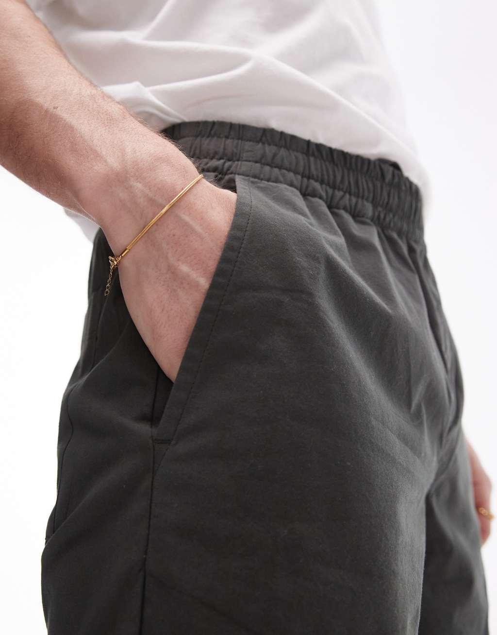 Topman elastic waistband shorts in khaki Product Image