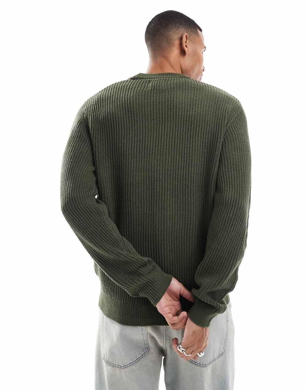 ONLY & SONS rib knit cardigan in green Product Image
