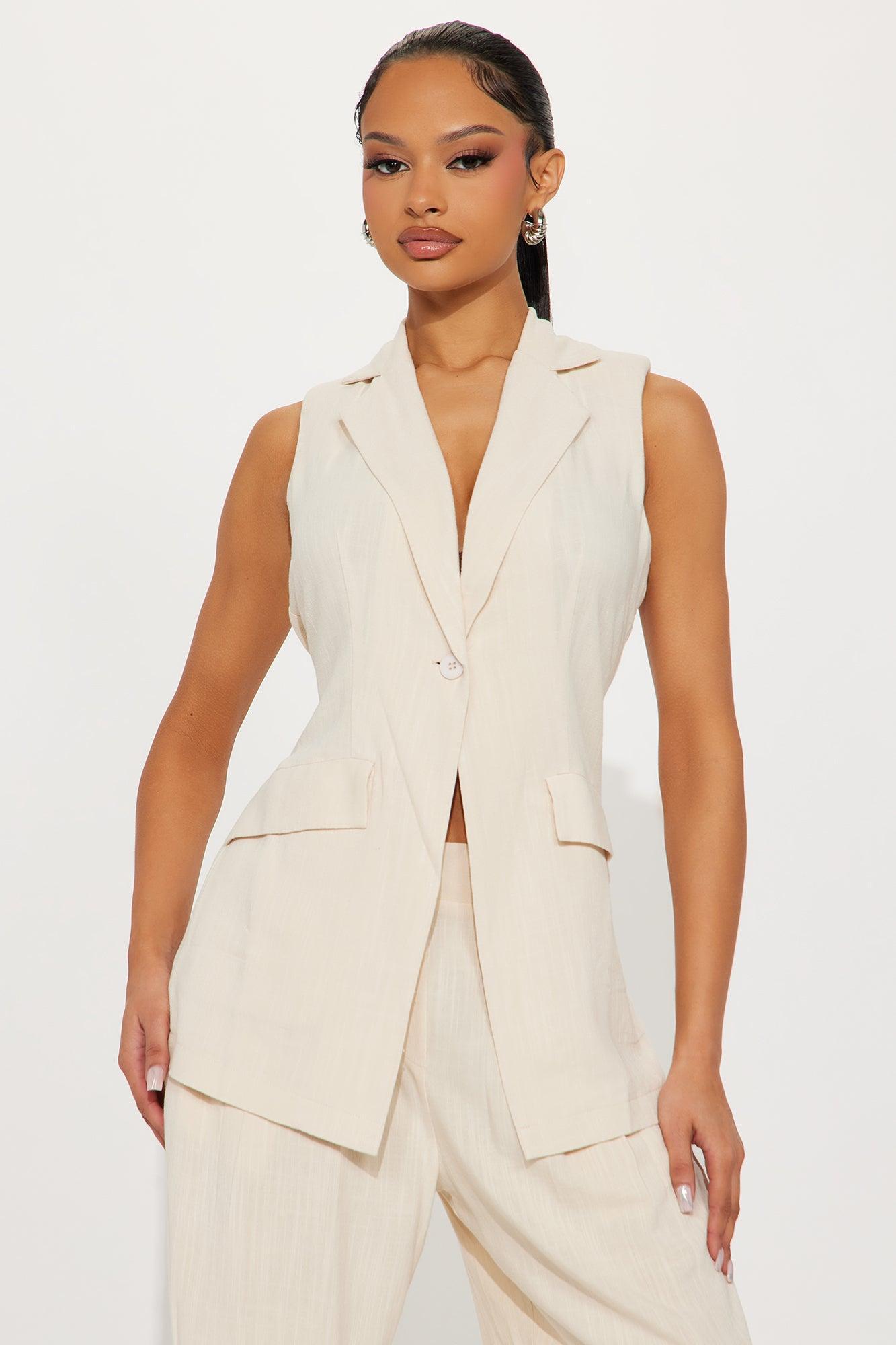 Essential Linen Vest Pant Set - Beige Product Image