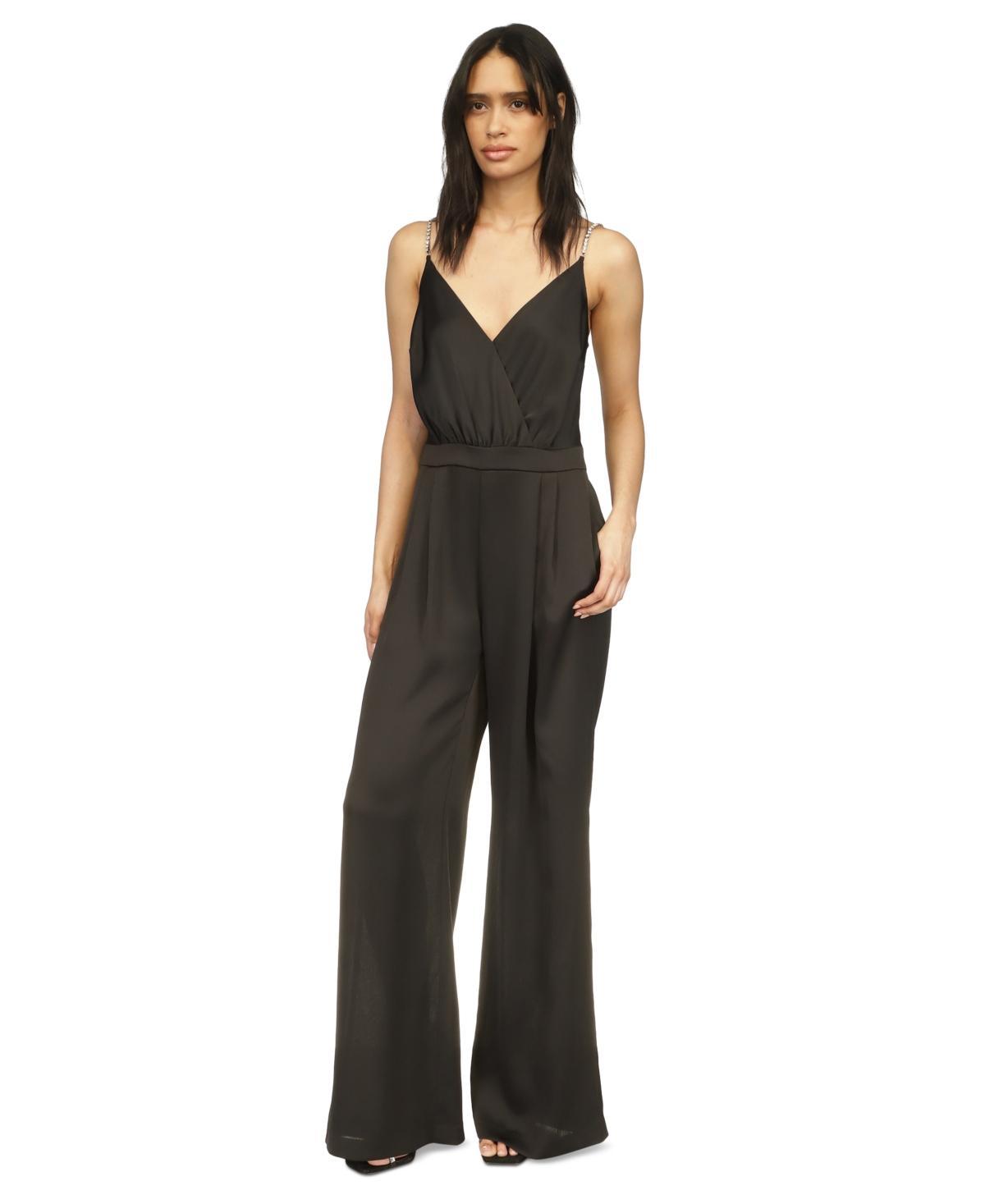 Womens Crystal-Strap Satin Jumpsuit Product Image
