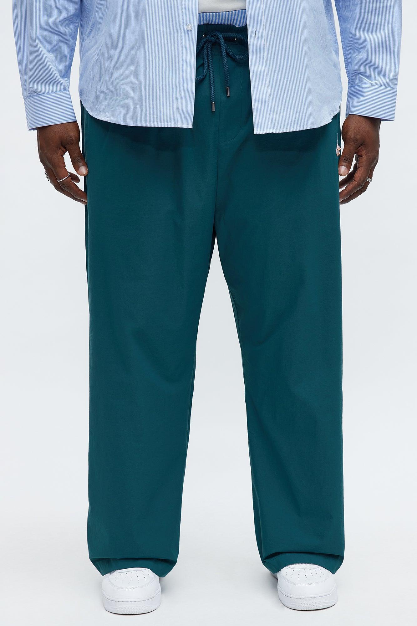 Baggy Chateau Double Waistband Nylon Pants - Teal/combo Male Product Image