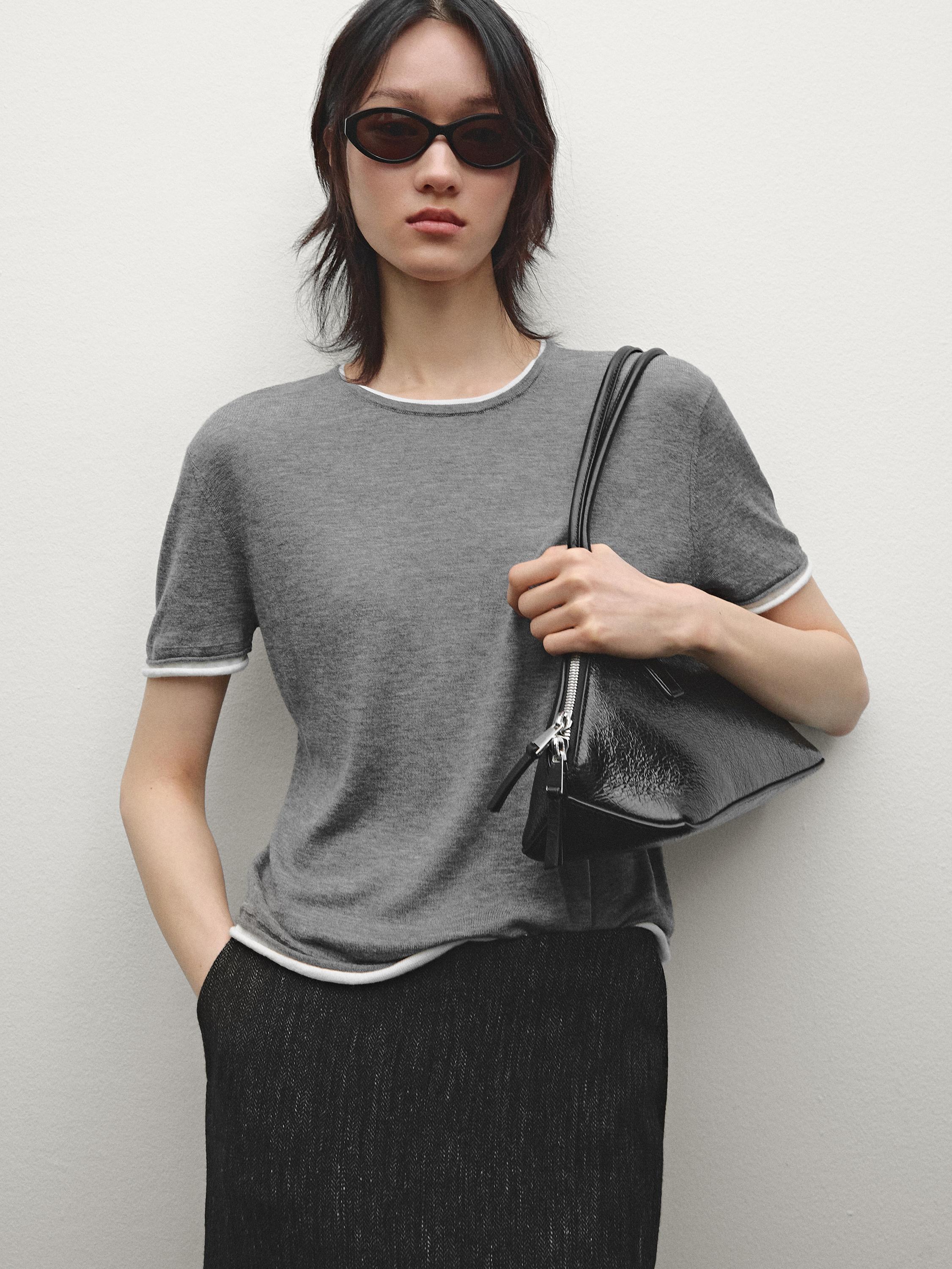 Knit double-effect T-shirt · Medium Grey · Sweaters And Cardigans | Massimo Dutti Product Image