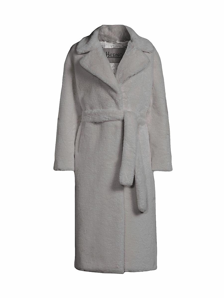 Womens Faux-Fur Belted Coat Product Image