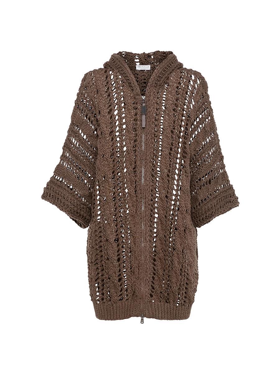 Womens Hooded Cardigan with Shiny Zipper Pull Product Image