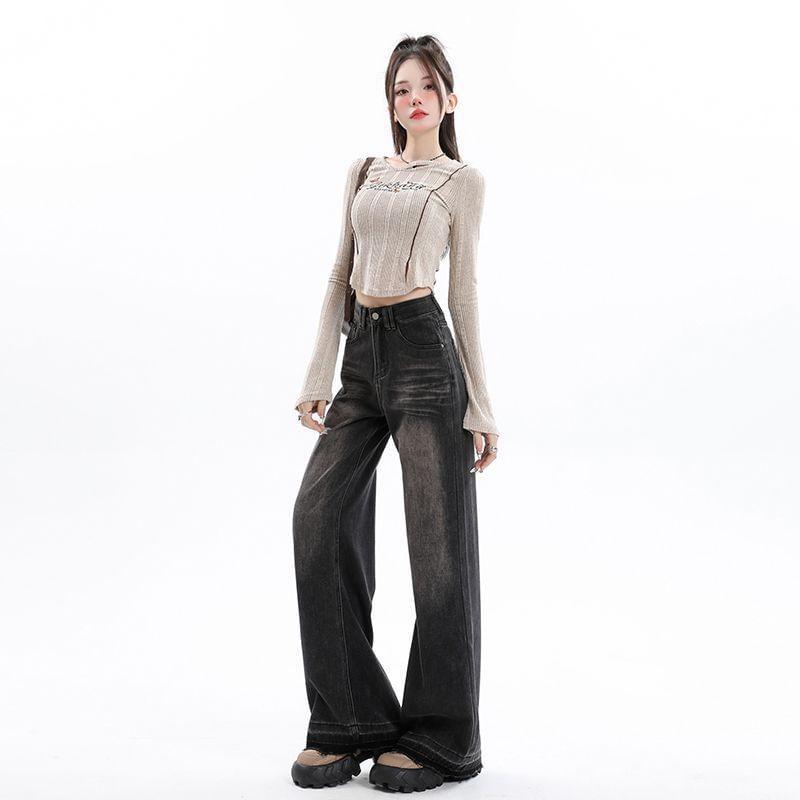 High Rise Washed Wide Leg Jeans (Various Designs) Product Image