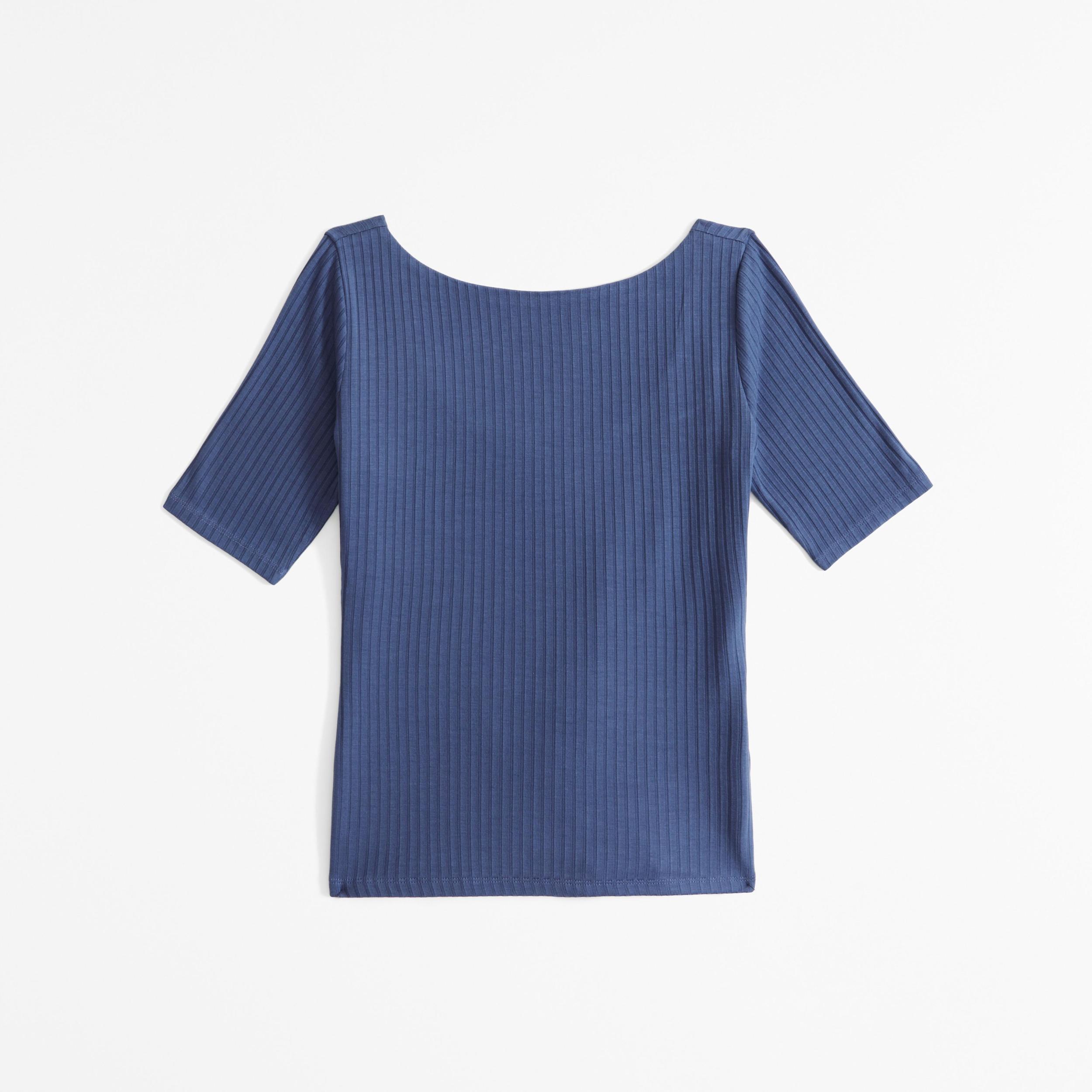 Half-Sleeve Wide Rib Boatneck Top Product Image