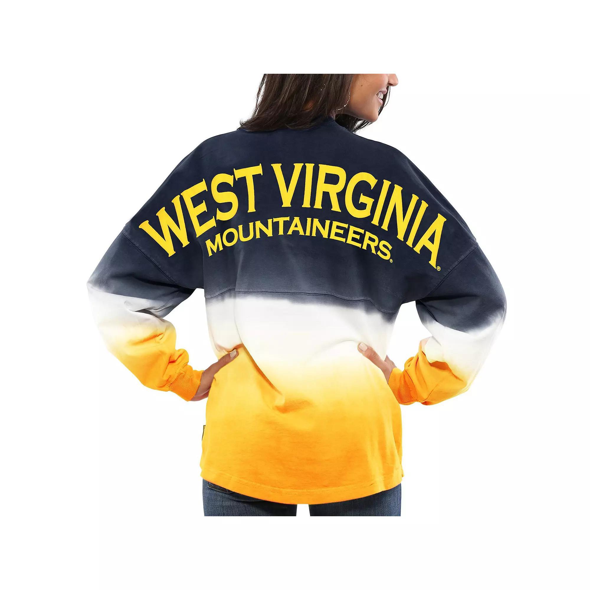Women's Navy West Virginia Mountaineers Ombre Long Sleeve Dip-Dyed Spirit Jersey, Size: XS, Blue Product Image