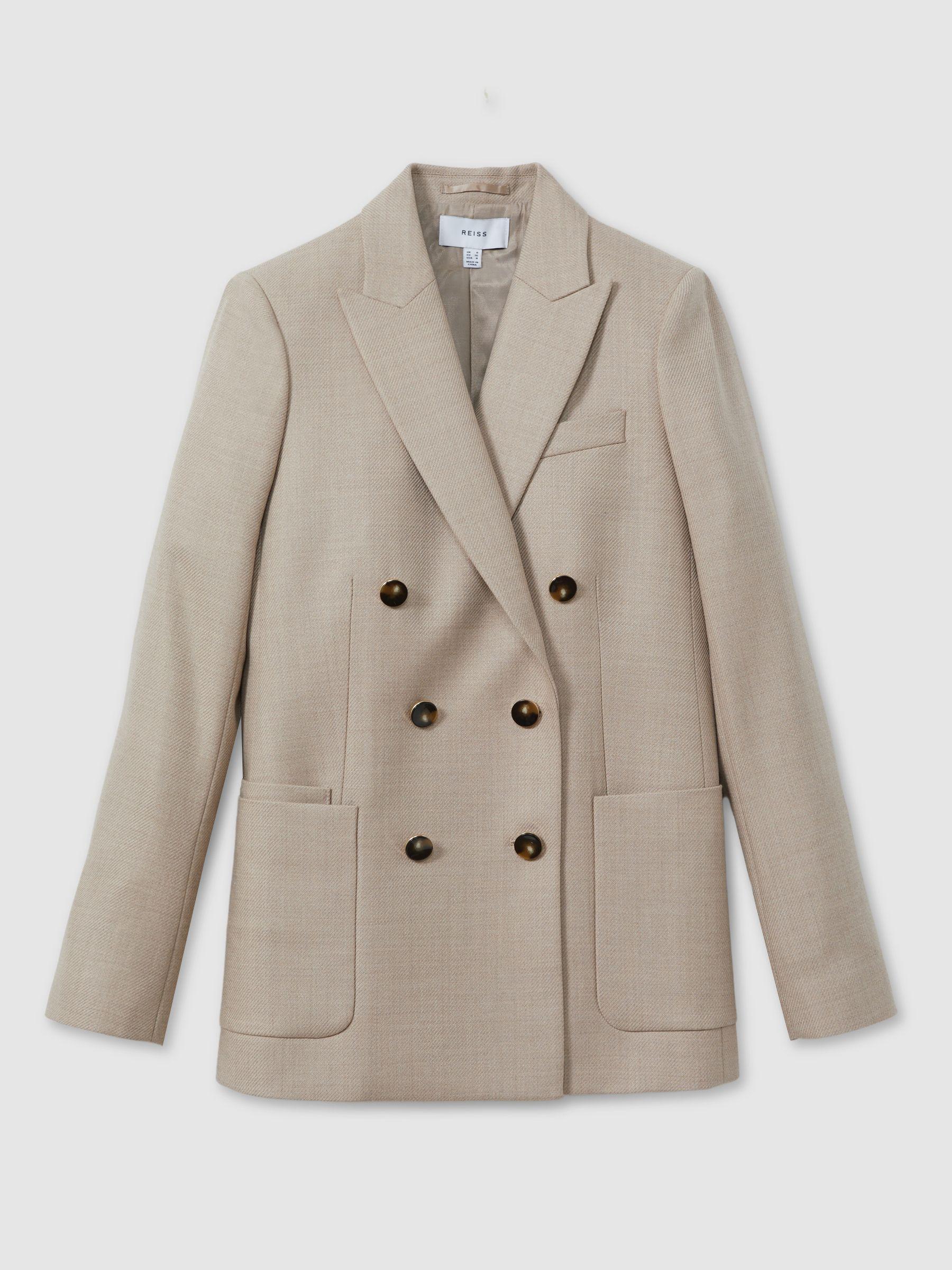 Wool Blend Double Breasted Blazer in Neutral Product Image