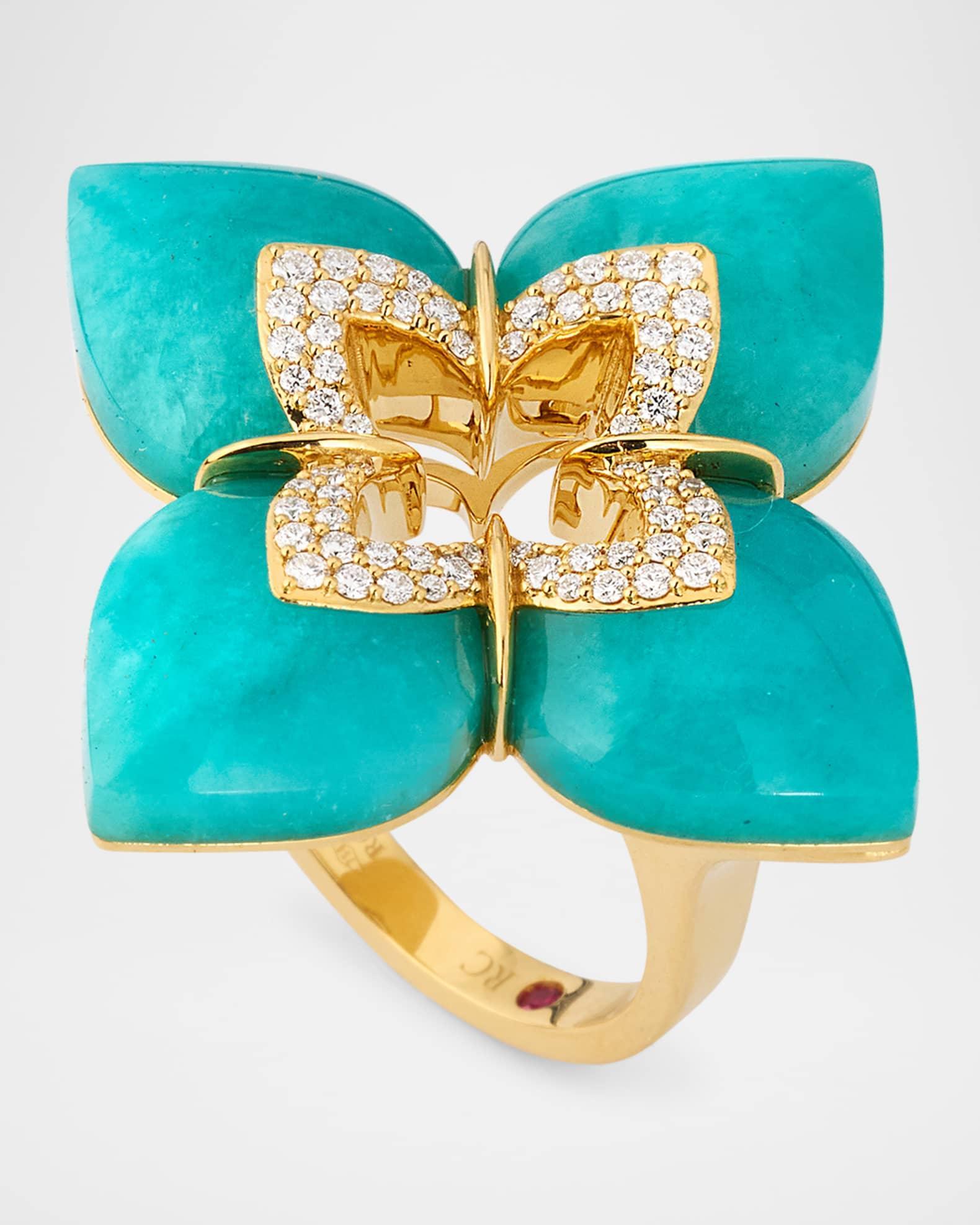 Souffle 18K Yellow Gold Diamond Venetian Princess Ring with Gemstones Product Image