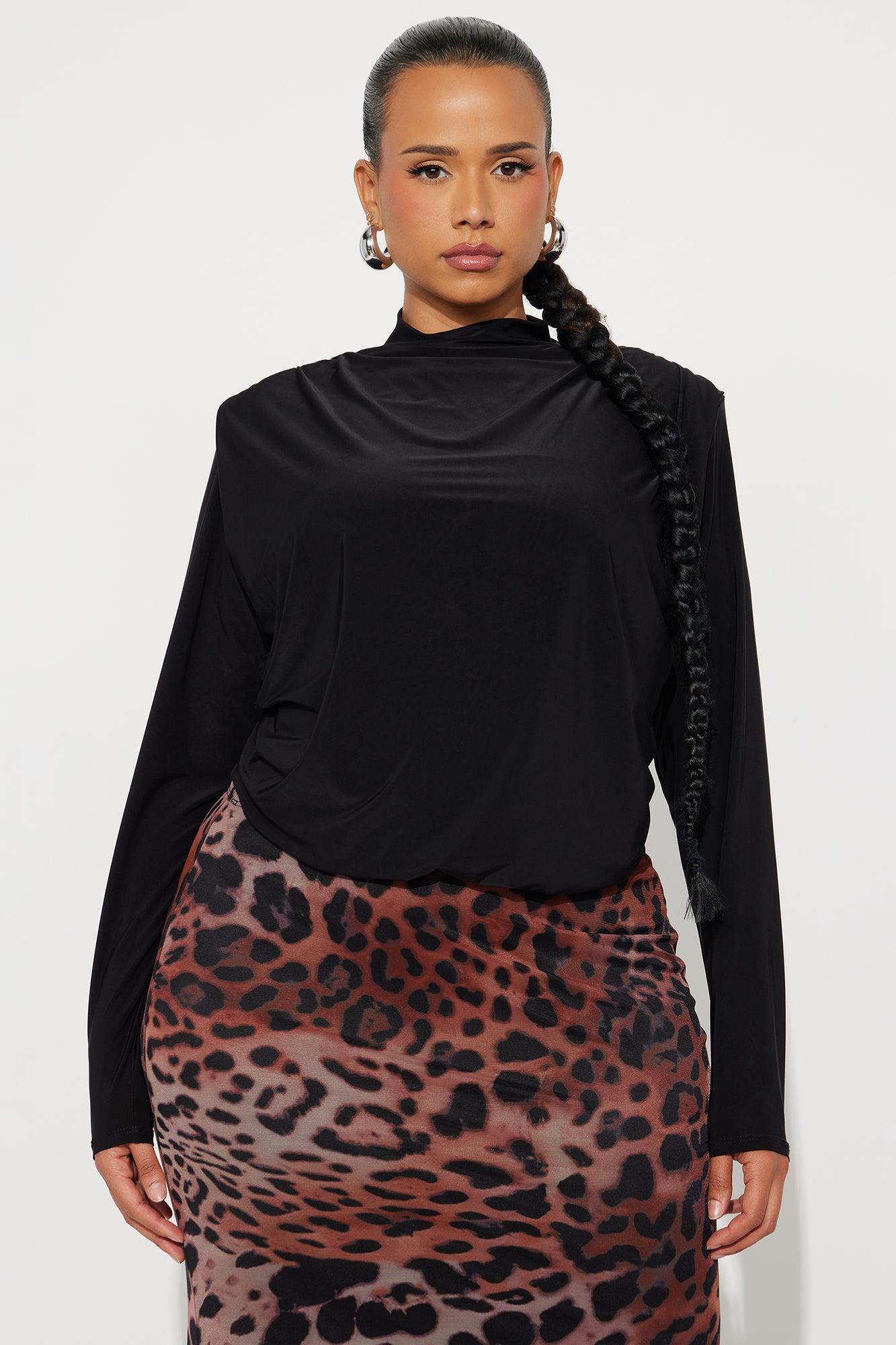 Isabella Shoulder Pads Cowl Back Bodysuit - Black Product Image