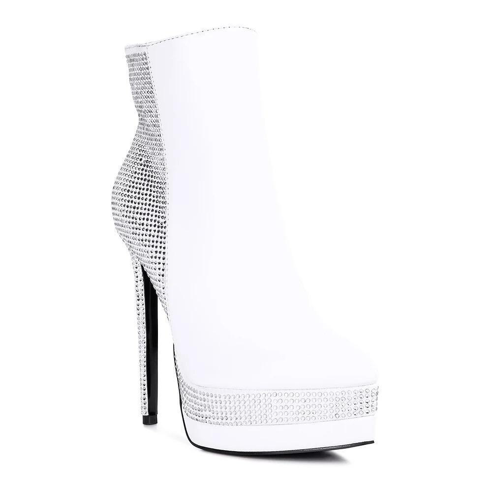 London Rag Encanto Diamante Women's Heeled Ankle Boots, Size: 10, White Product Image
