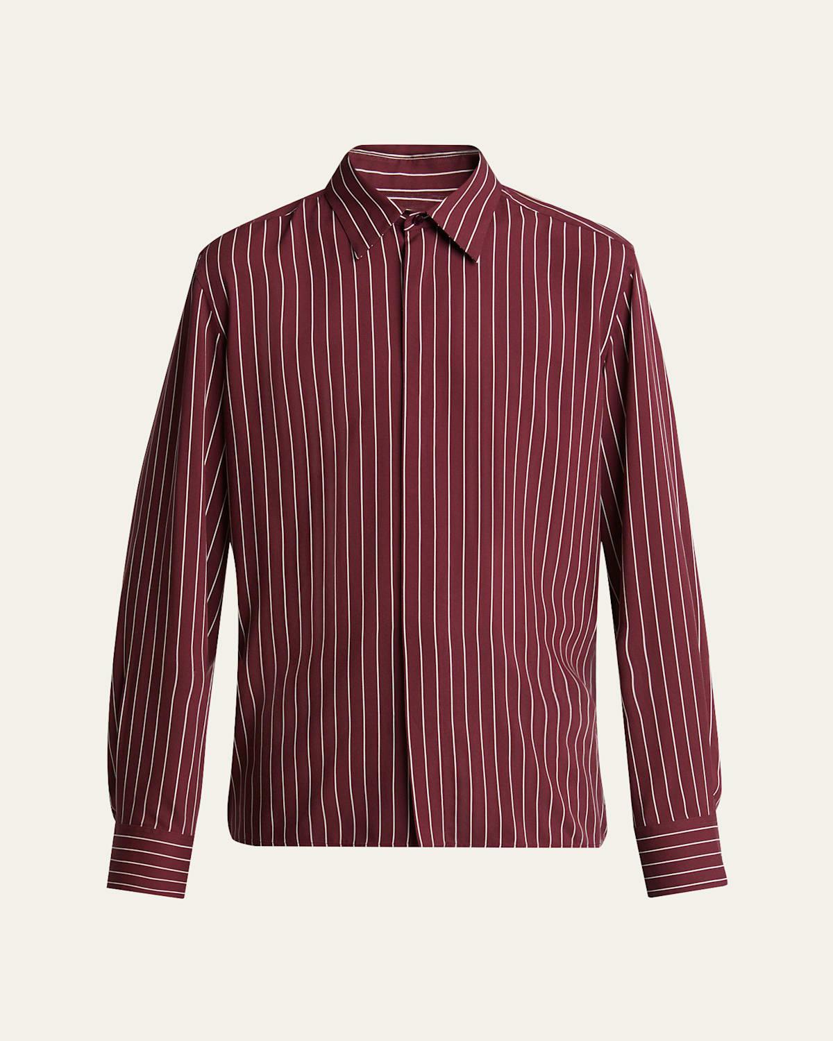 Mens Vertical Stripe Silk Sport Shirt Product Image