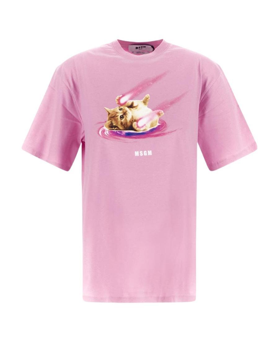 MSGM Graphic-print Short-sleeve T-shirt In Pink Product Image