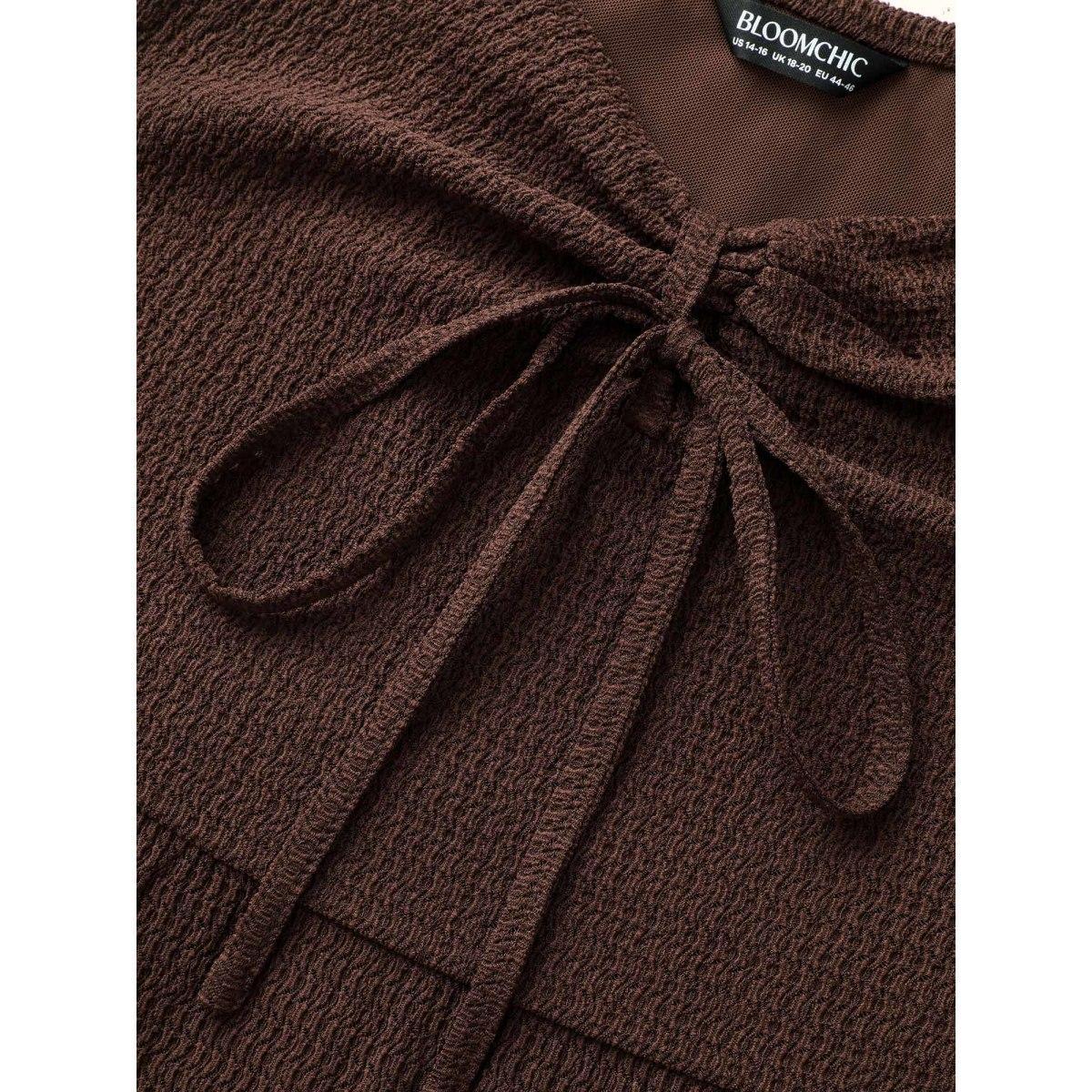 Plus Size Tie Neck Sleeveless Ruched Pocket Dress Browncoffeecolor Women Elegant Tie knot Heart neckline Sleeveless Curvy BloomChic 14-16/1X Product Image