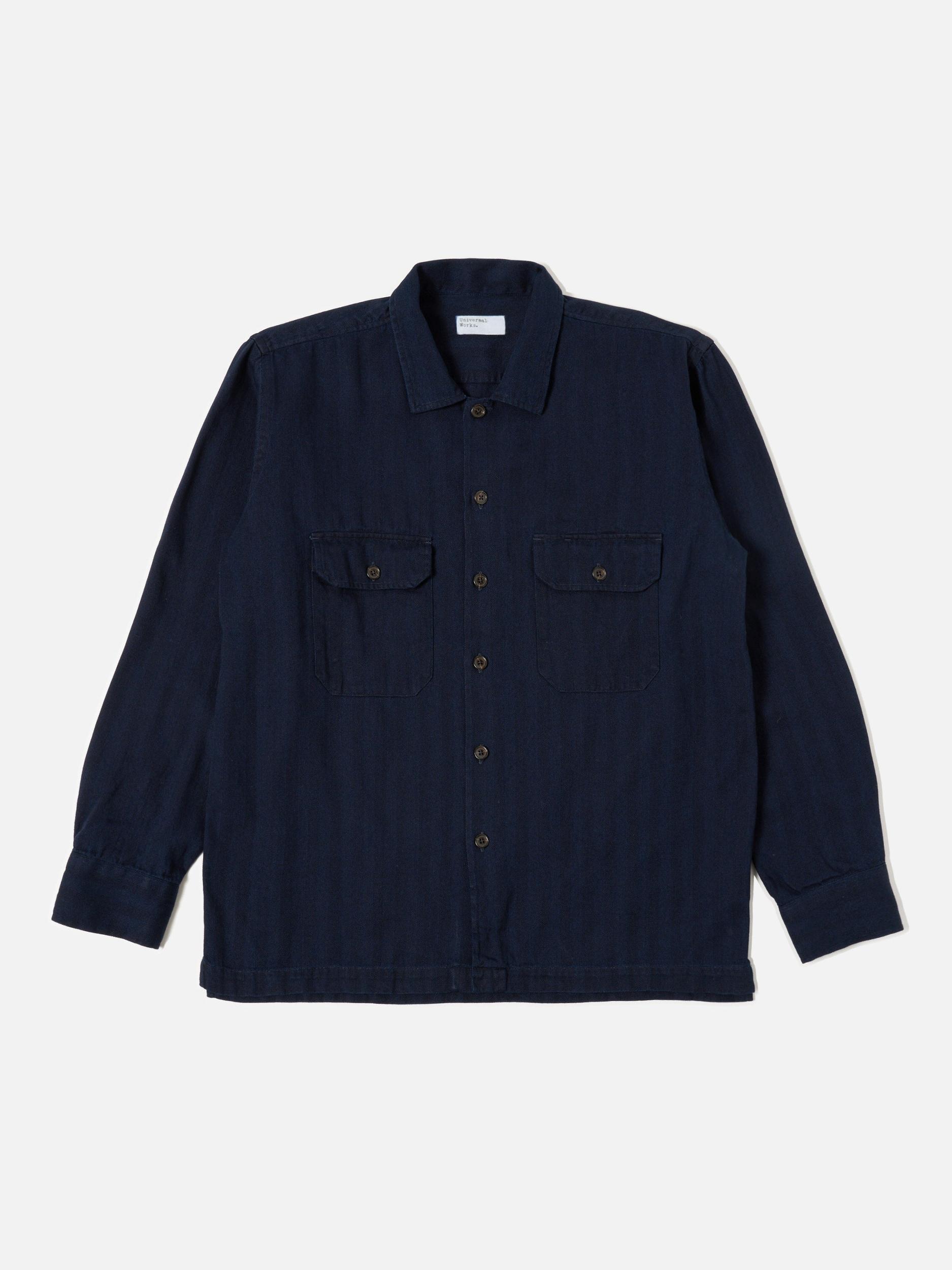 Indigo Herringbone Denim L/S Utility Shirt Product Image
