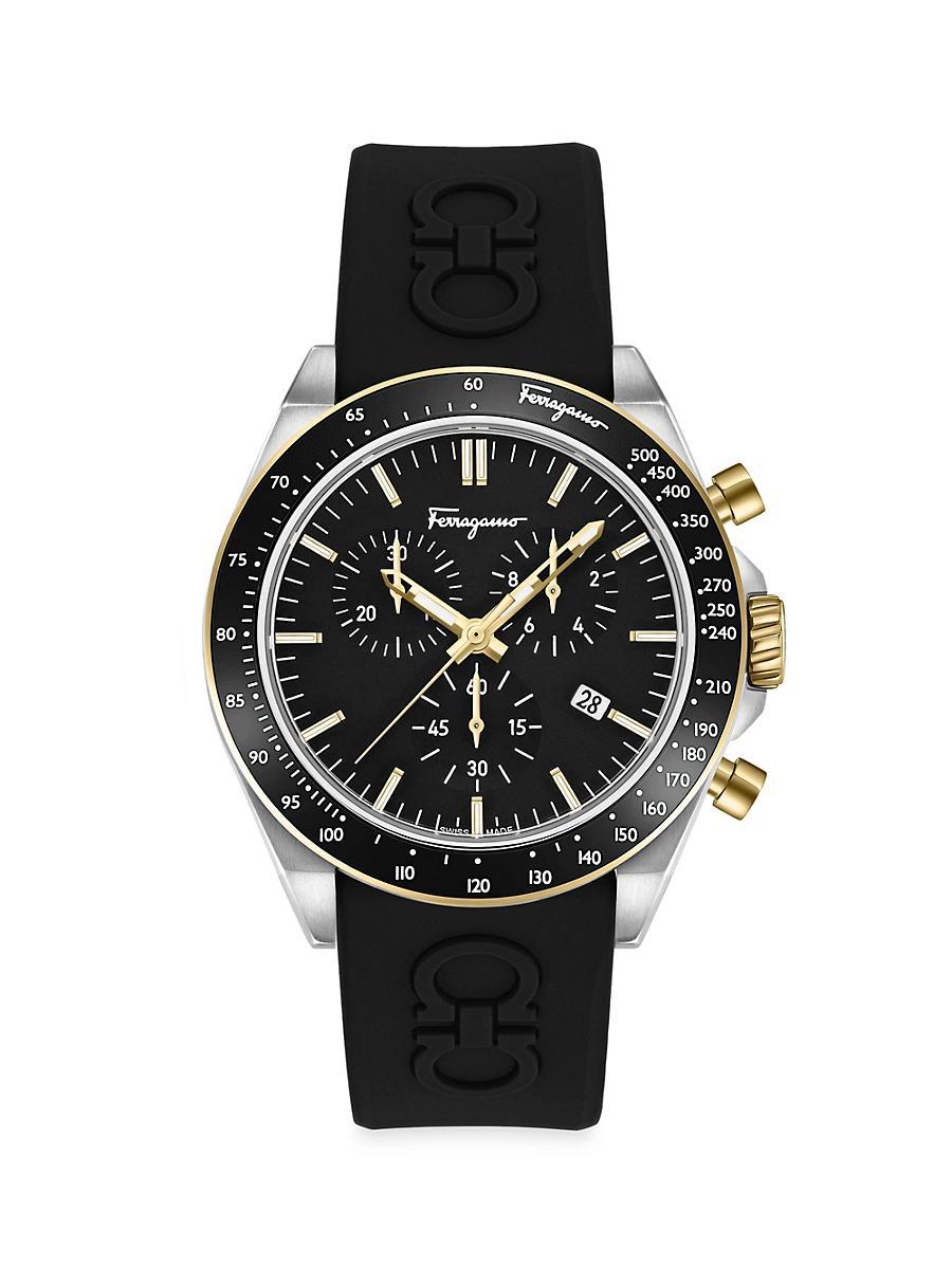 Salvatore Ferragamo Mens Urban Quartz Chronograph Two Tone Black Silicone Strap Watch Product Image