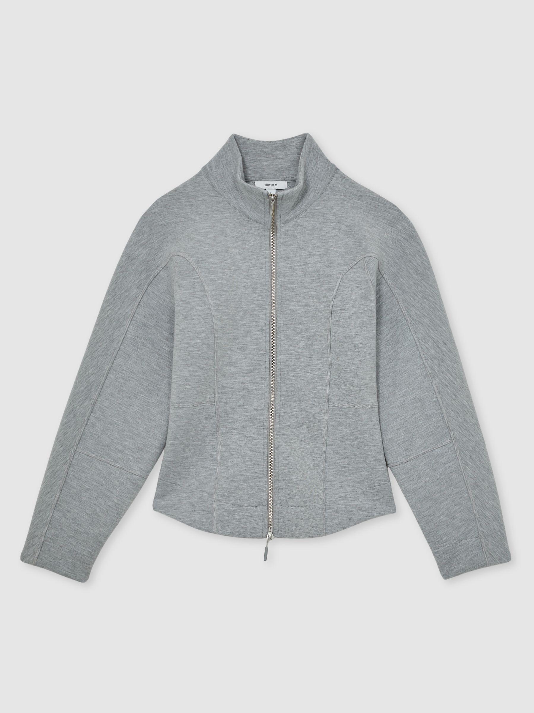 Funnel-Neck Zip-Through Sweatshirt in Grey Product Image