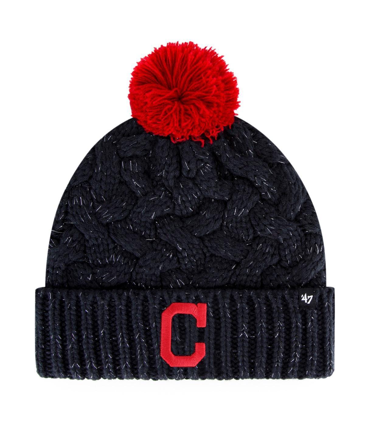 Women's '47 Navy Cleveland Indians Knit Cuffed Hat with Pom, Blue Product Image