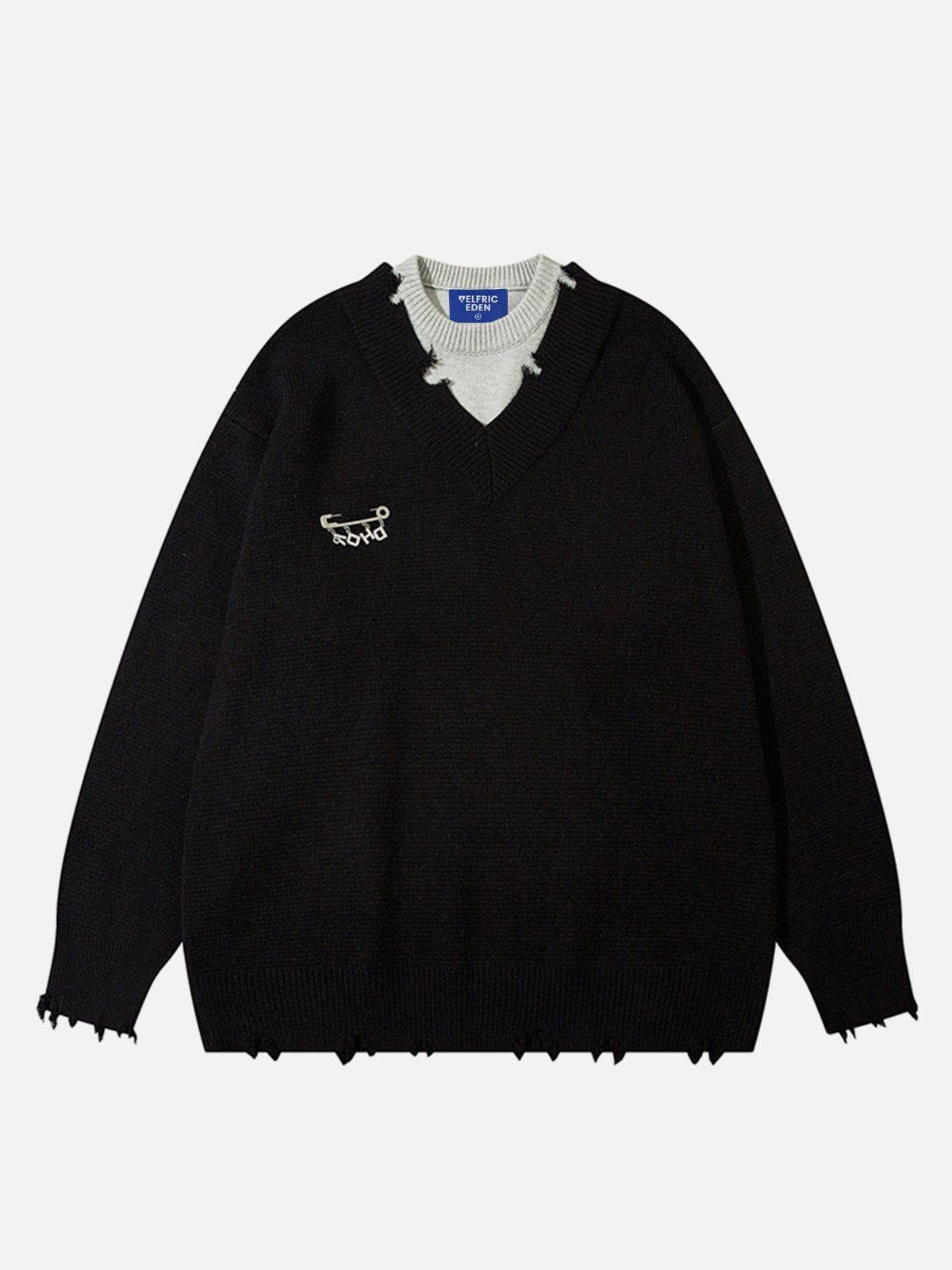 Aelfric Eden Retro Preppy Faux Two-Piece Sweater Product Image