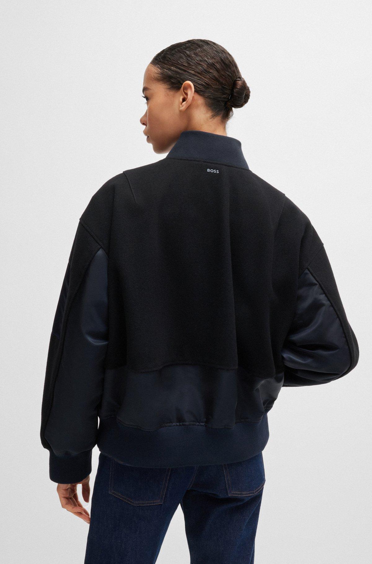 BOSS - Water-repellent bomber jacket with zipped sleeve pocket - Dark Blue Product Image