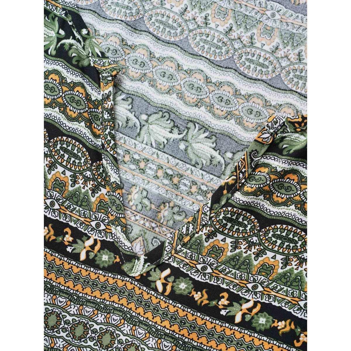 Plus Size Rayon Bandana Print Ruffle Layered Hem Dress Black Women Resort Ruffles Notched collar Short sleeve Curvy BloomChic 30/6X Product Image