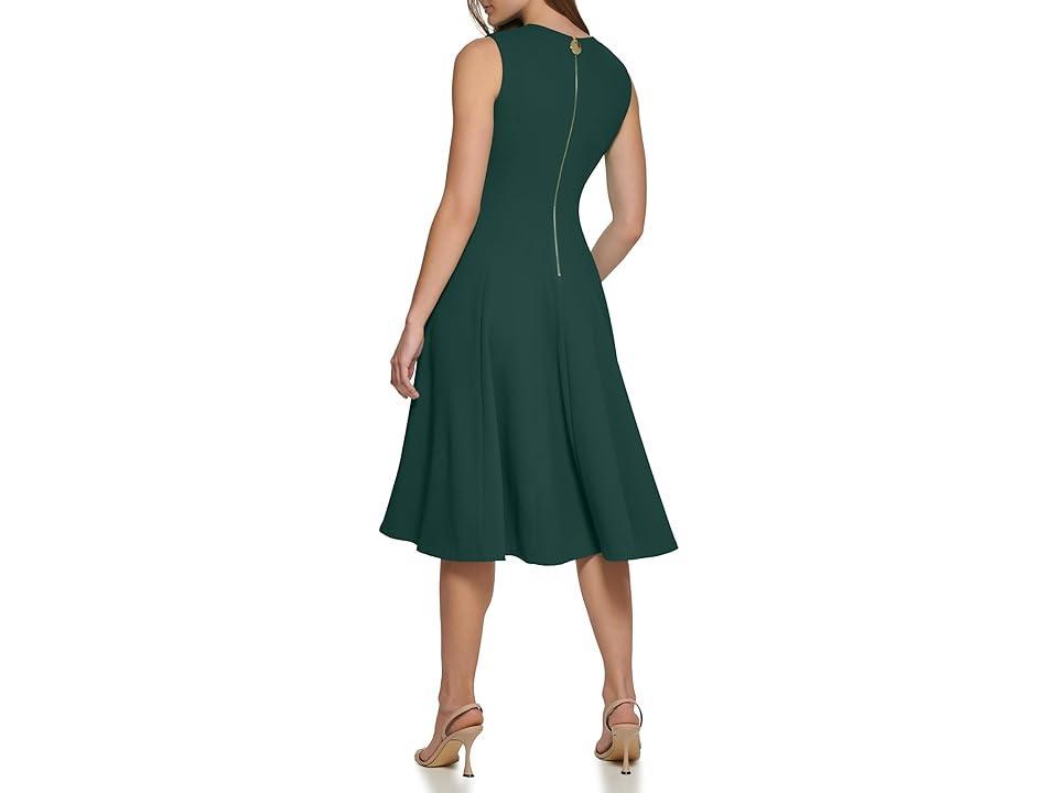 Calvin Klein Scuba Crepe V-Neck Fit And Flare (Malachite) Women's Dress Product Image