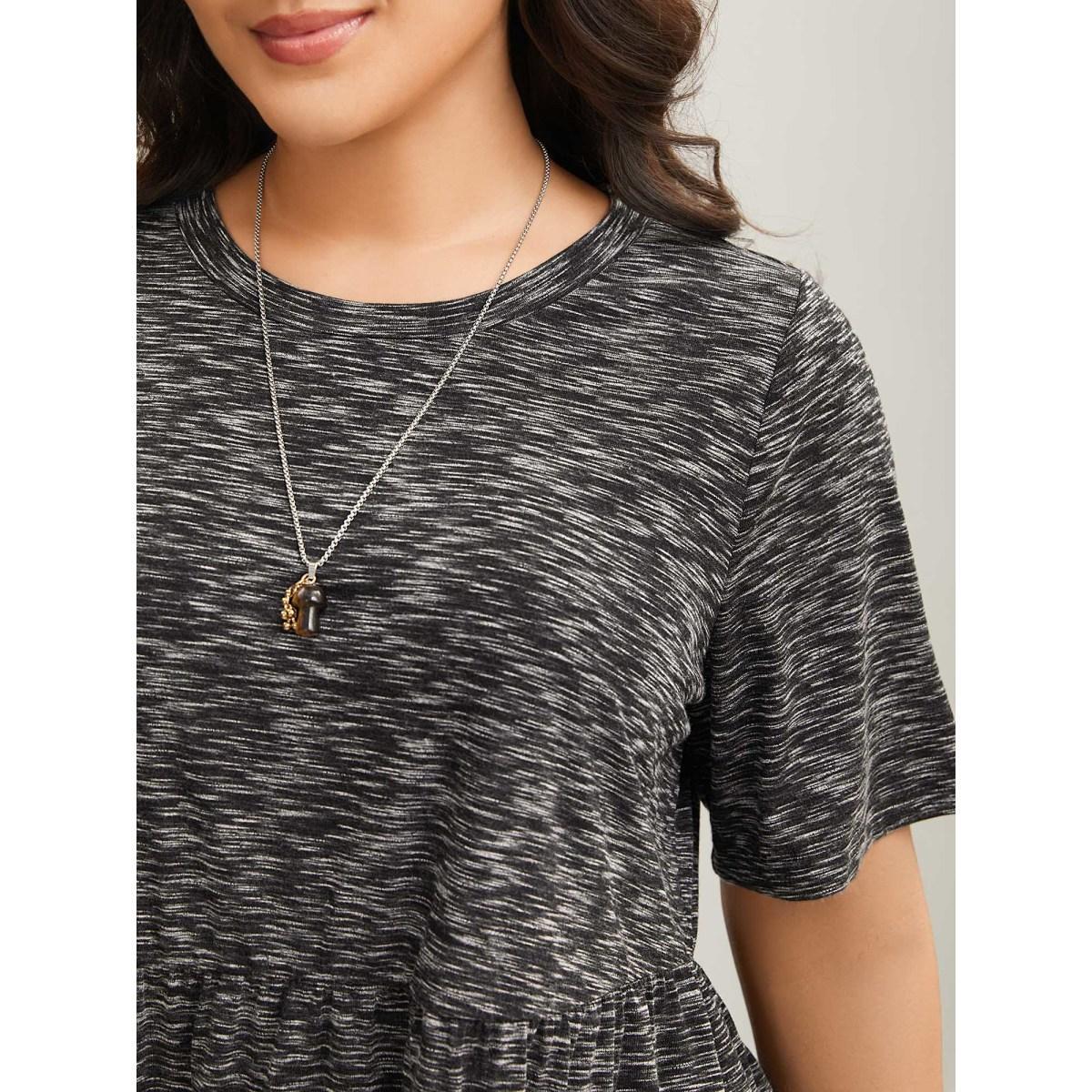 Plus Size Heathered Crew Neck Relaxed T-Shirt Black Women Casual Gathered Round Neck Everyday T-shirts BloomChic 26/4X Product Image