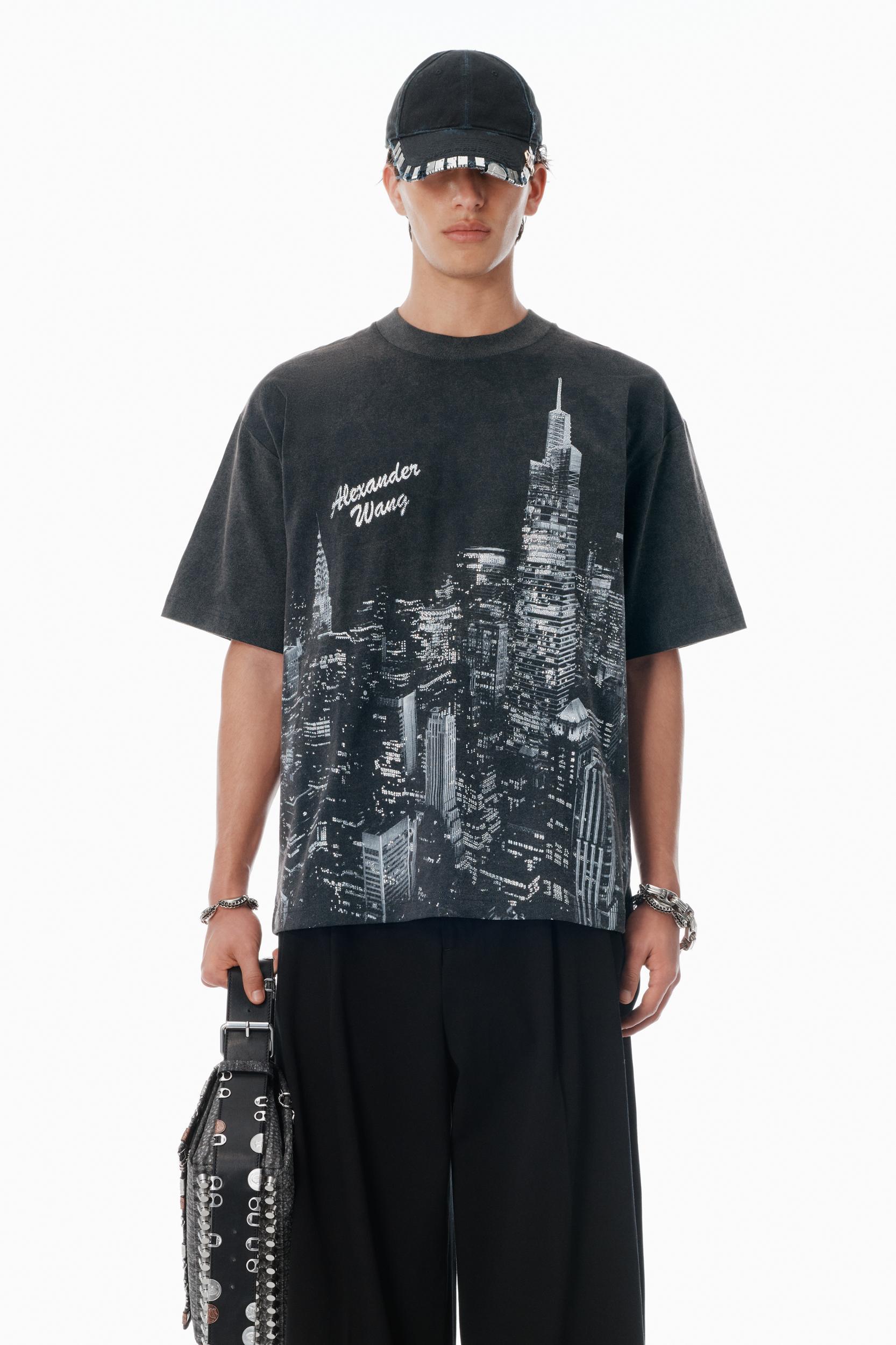 Black Ny Skyline Crystal Hotfix T-shirt Product Image