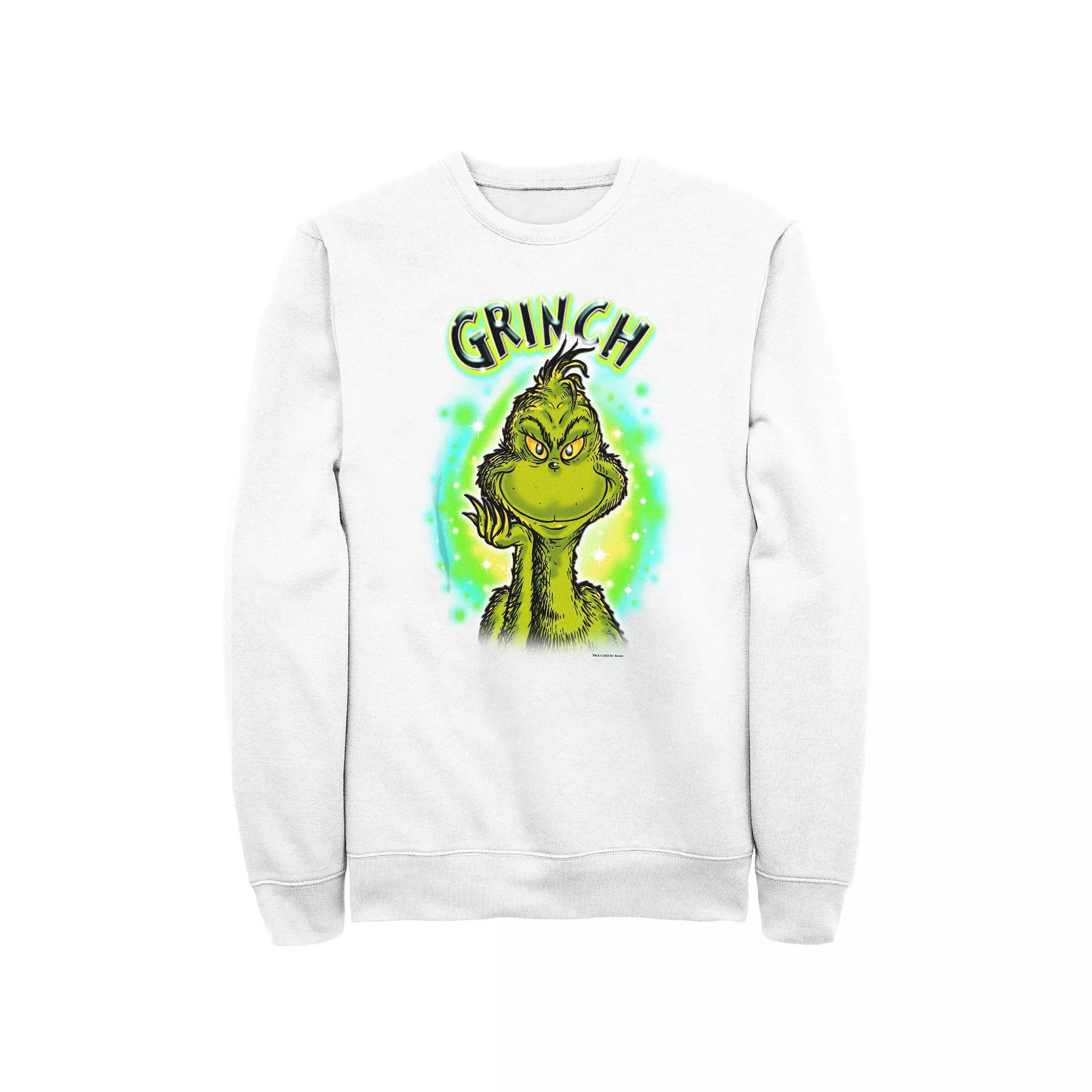 Big & Tall Dr. Seuss Grinch Airbrush Background Graphic Fleece, Men's, Size: Large, White Product Image