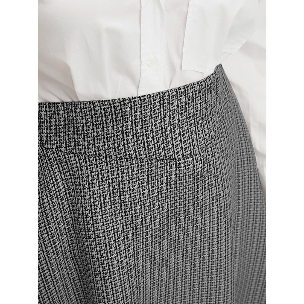 Plus Size Contrast Button Detail Elastic Waist Pocket Tweed Skirt Women Black Office Elastic Waist No stretch Pocket Work Skirts BloomChic 10/M Product Image