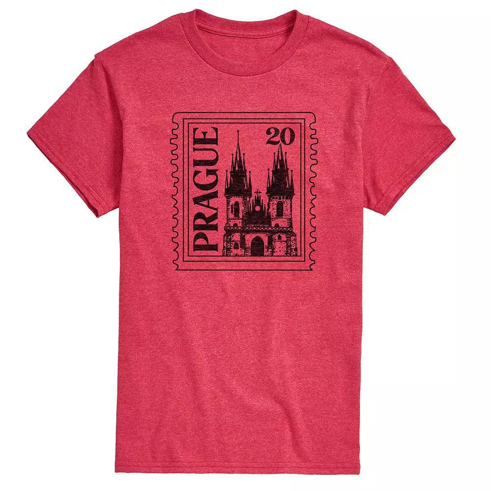 Mens Prague Postage Stamp Graphic Tee Grey Red Product Image