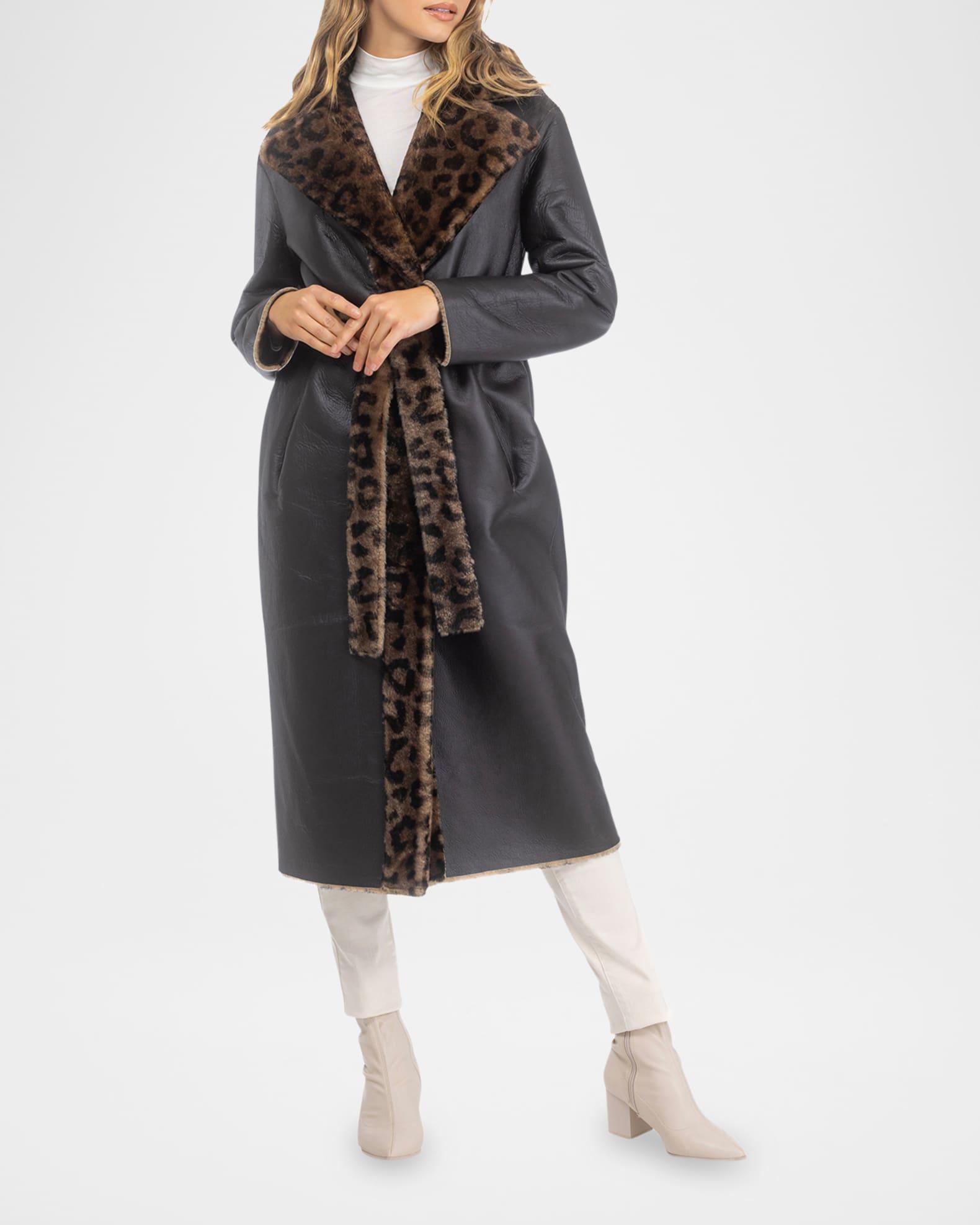 Reversible Leopard-Print Shearling Lamb Stroller With Belt Product Image