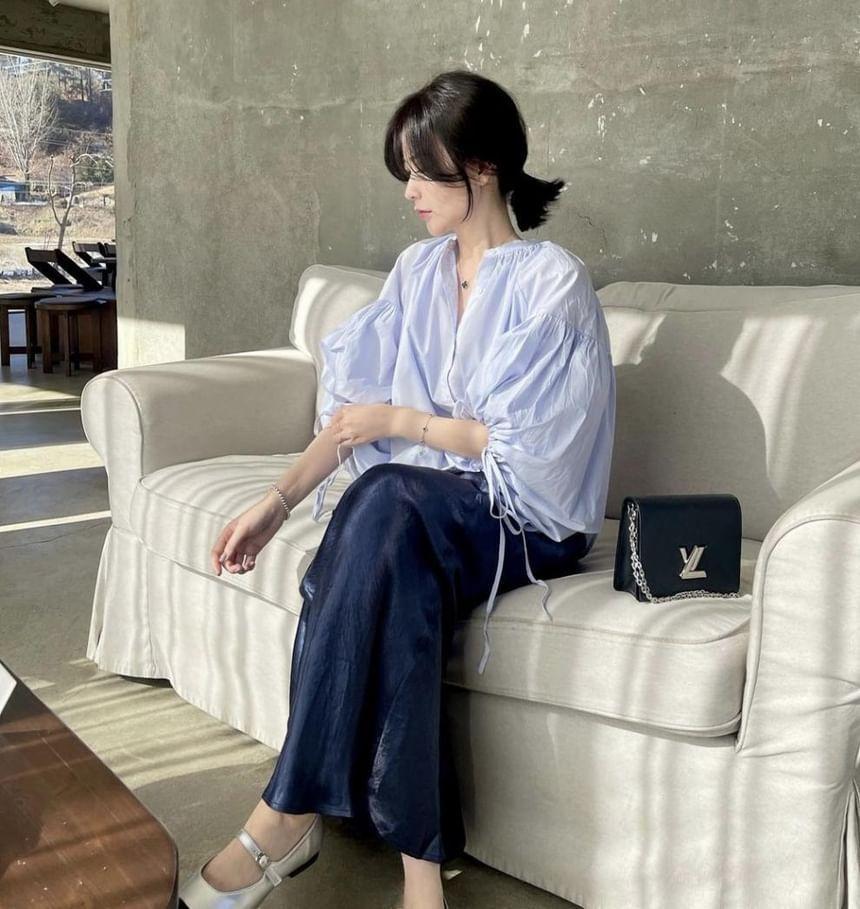 Puff-Sleeve Plain Shirt Product Image