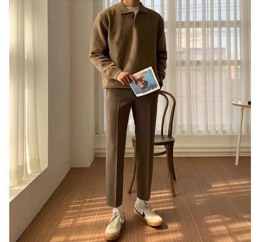 Long-Sleeve Plain Polo-Neck Sweater Product Image