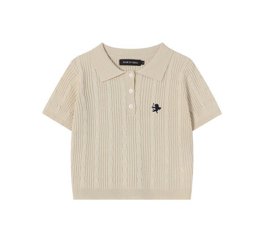 Short-Sleeve Knit Cropped Polo Shirt Product Image