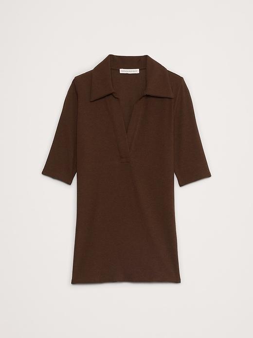 Ribbed Elbow-Sleeve Polo Product Image