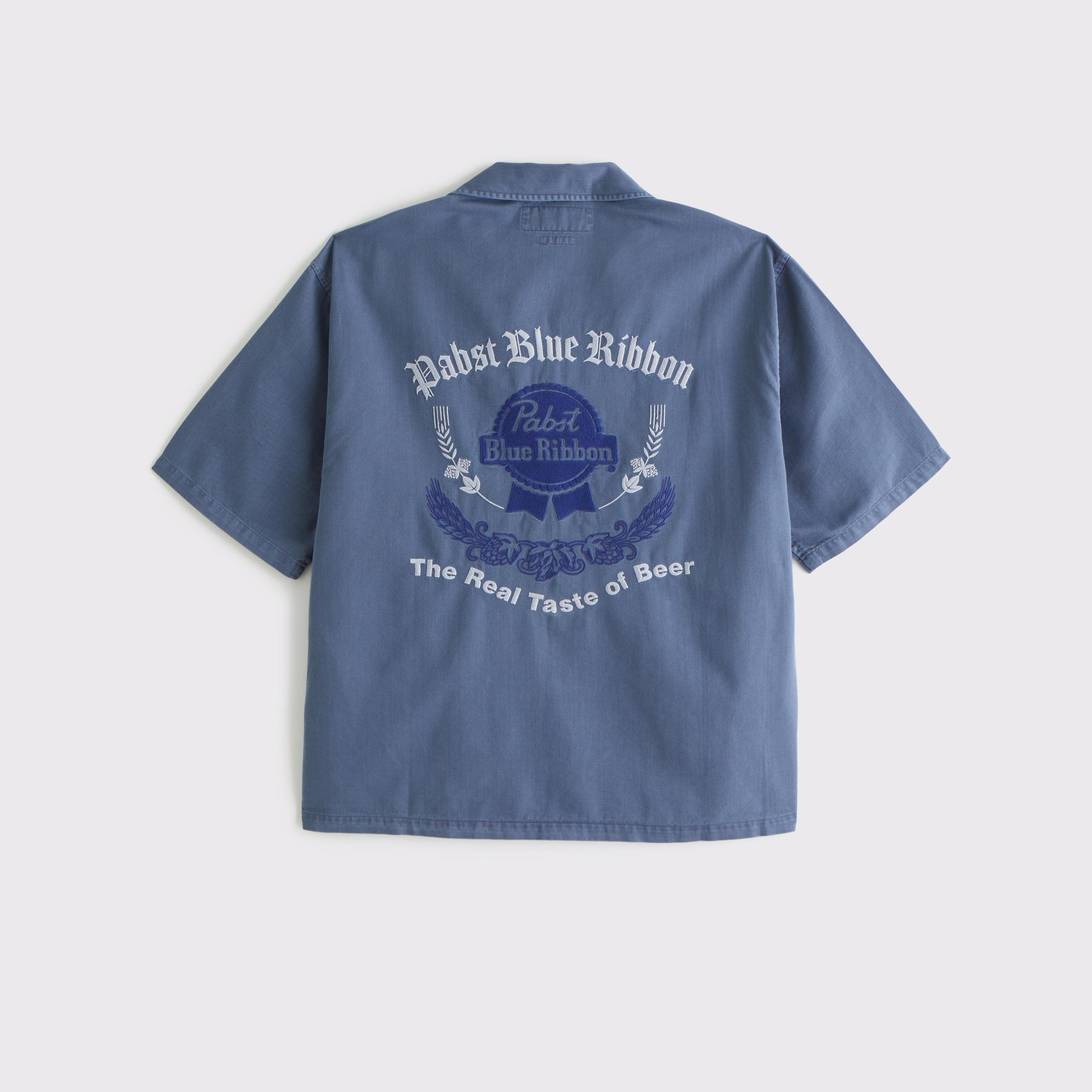 Short-Sleeve Cropped Pabst Workwear Button-Up Shirt Product Image