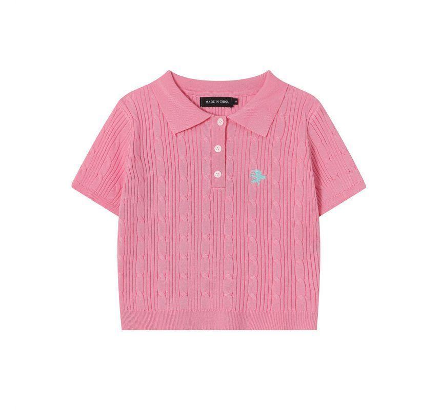 Short-Sleeve Knit Cropped Polo Shirt Product Image