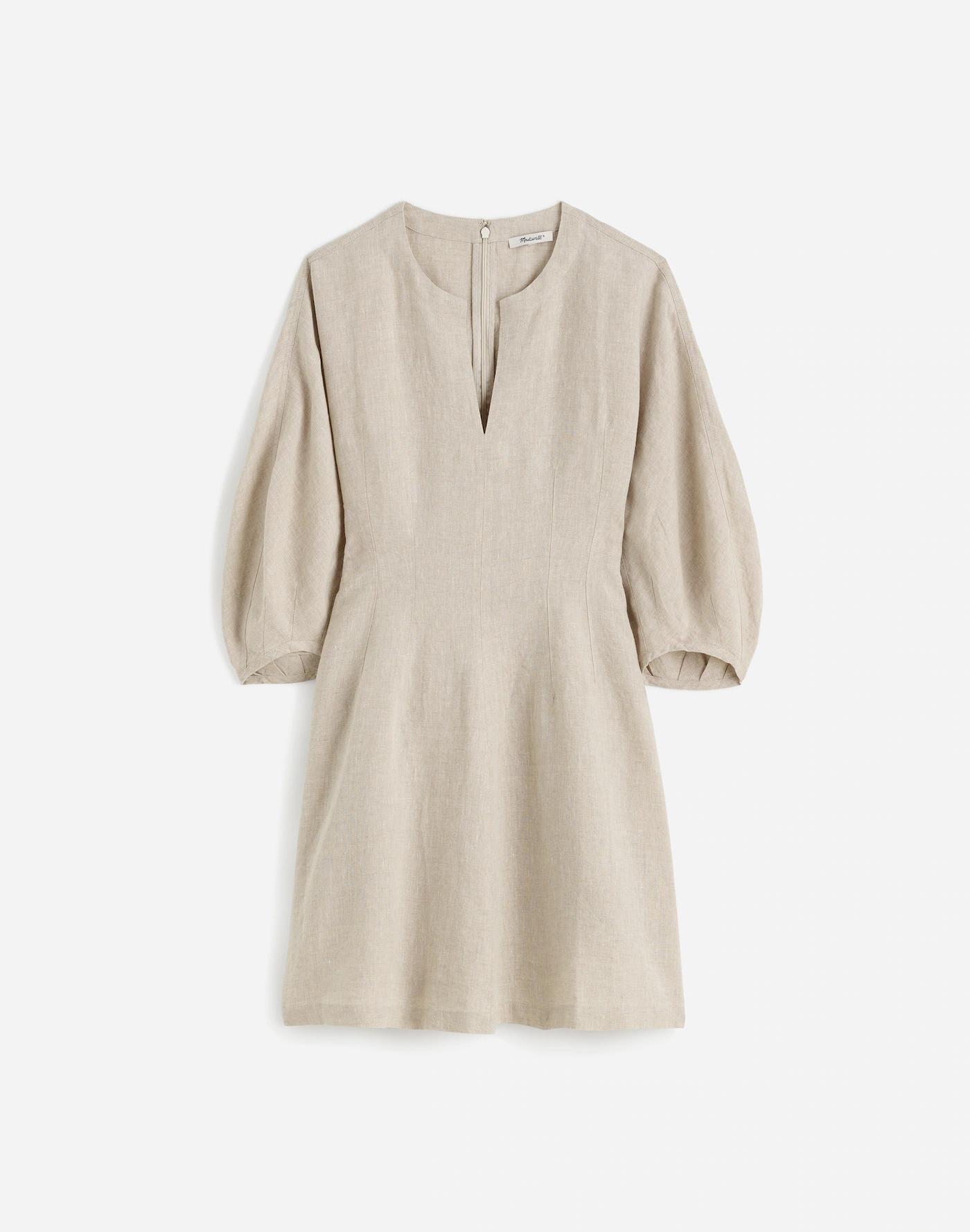 Splitneck Mini Dress in 100% Linen Product Image