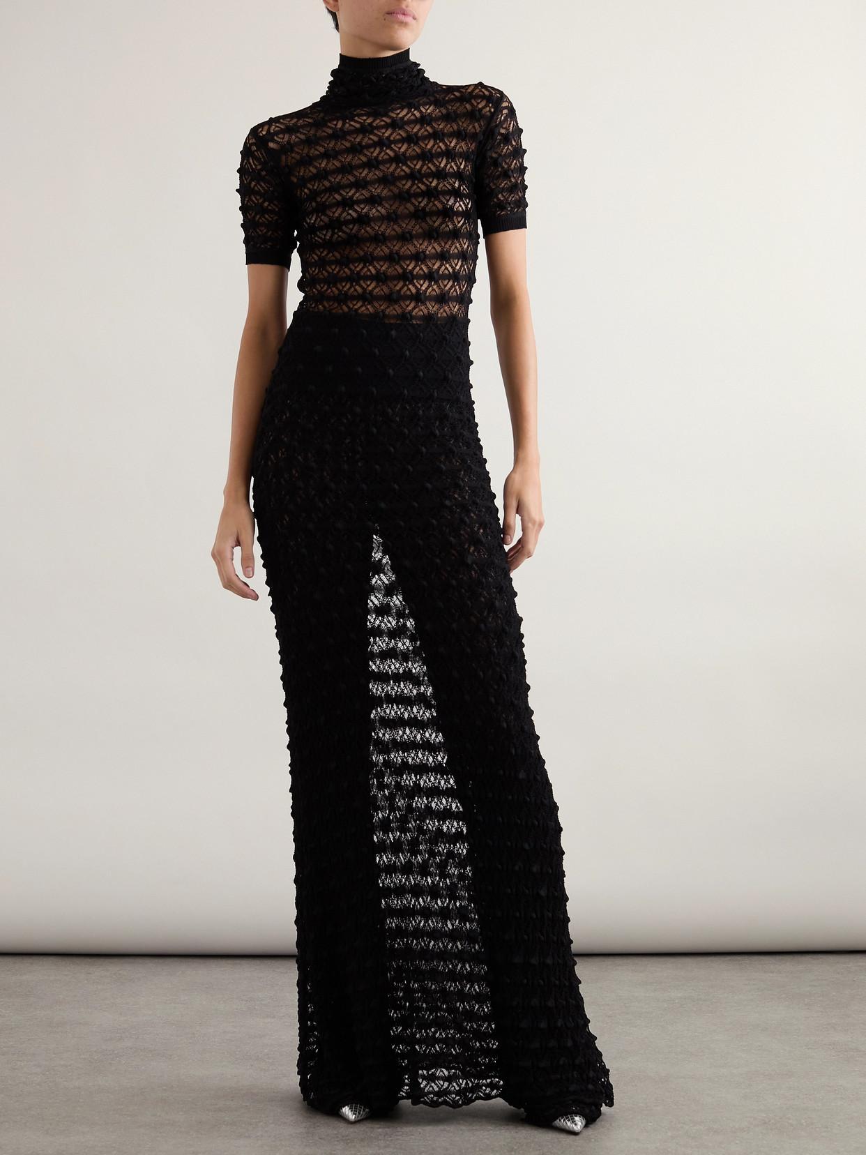 ALAÏA Open-back Stripe-knit Turtleneck Maxi Dress In Black Product Image