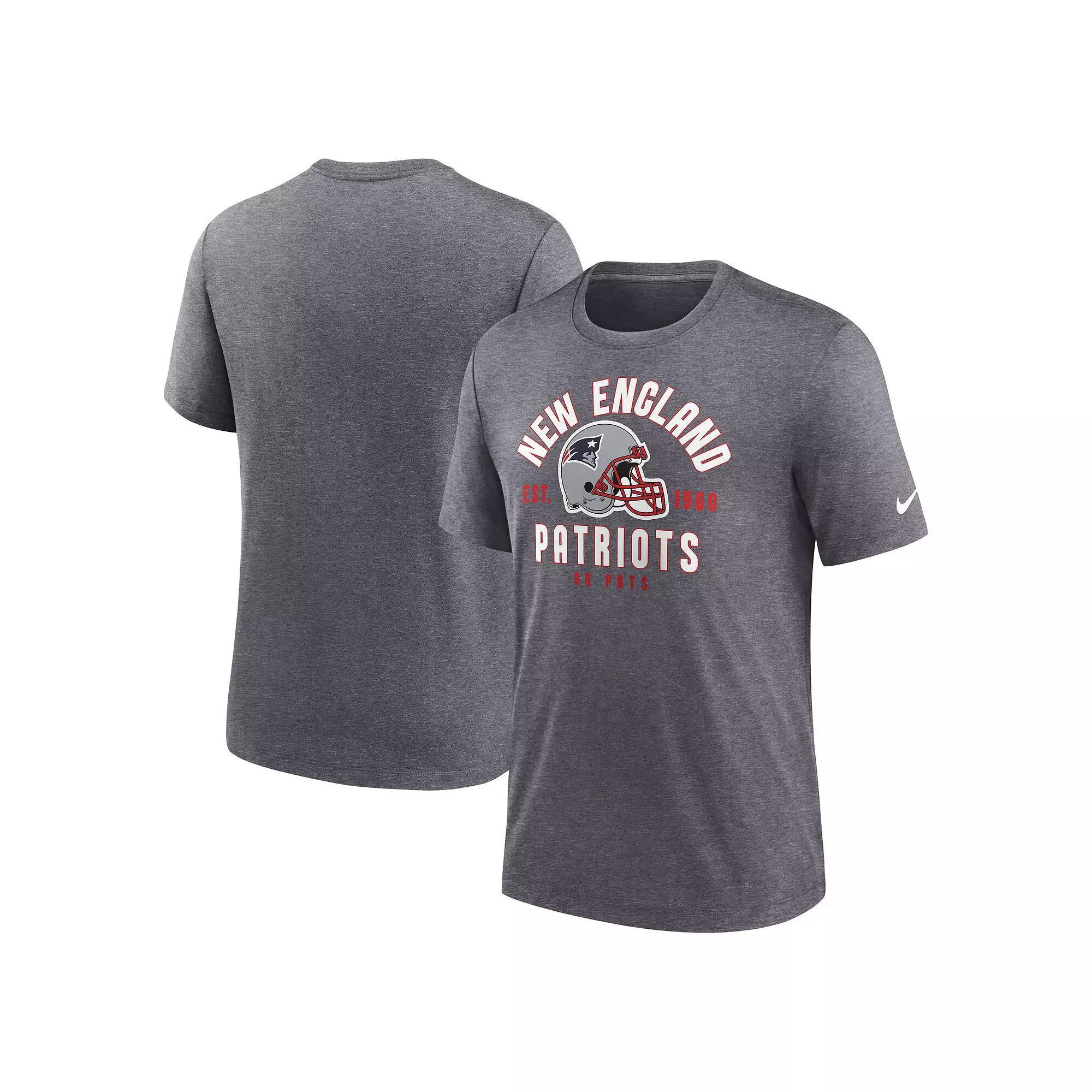 Men's Nike Heather Charcoal New England Patriots Helmet Tri-Blend T-Shirt, Size: Large Product Image
