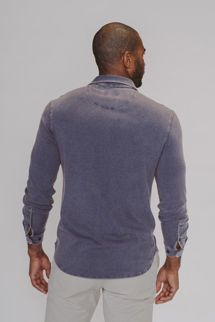 Puremeso Acid Wash Button Up Shirt - Navy Product Image